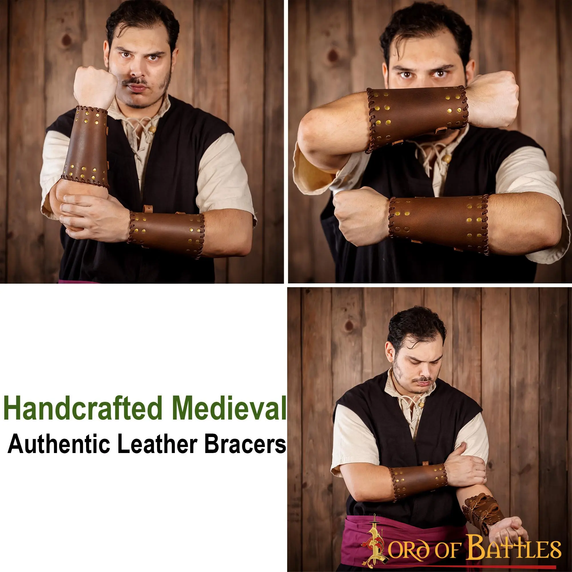 Medieval Studded Authentic Handcrafted Leather Bracers - Image 5