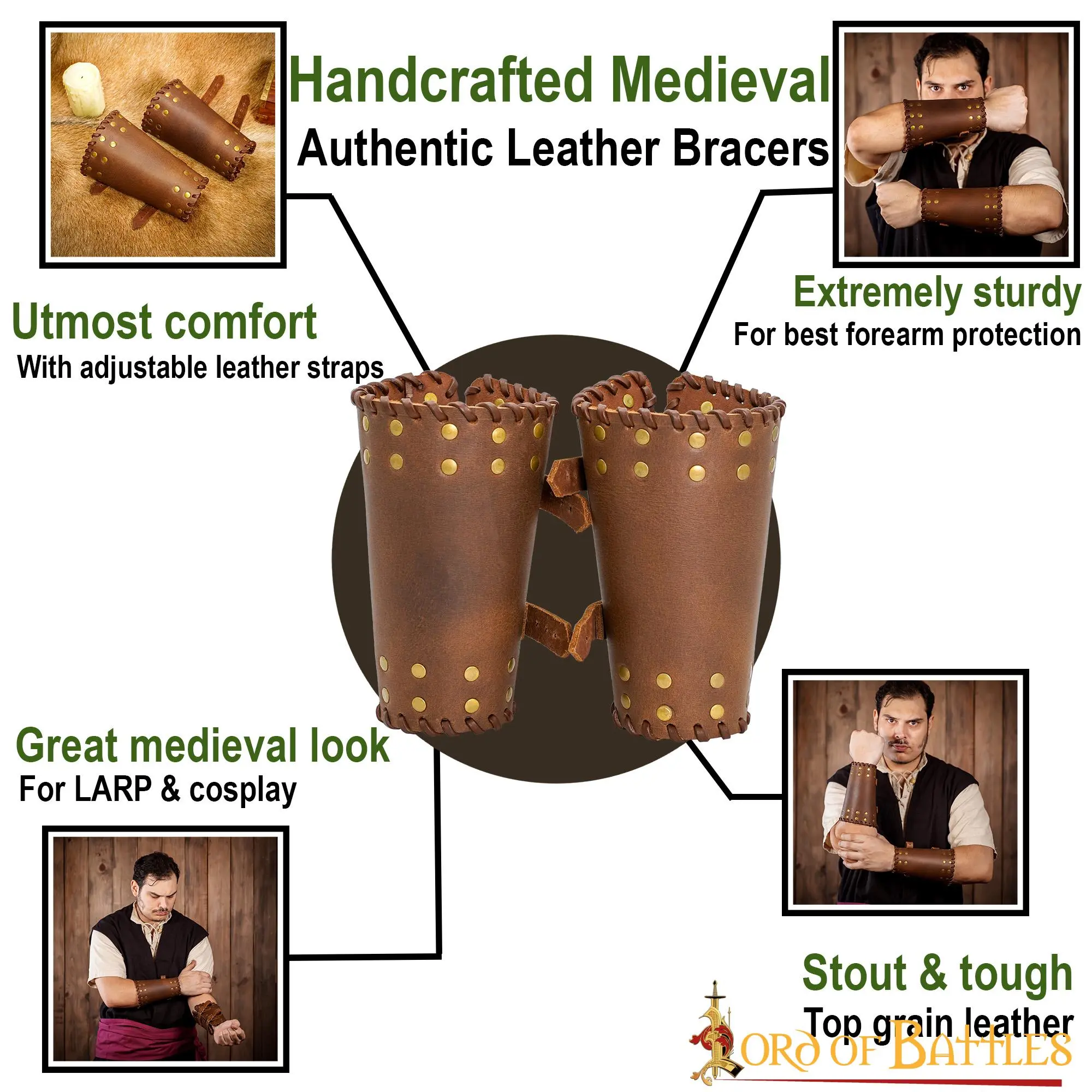 Medieval Studded Authentic Handcrafted Leather Bracers - Image 4