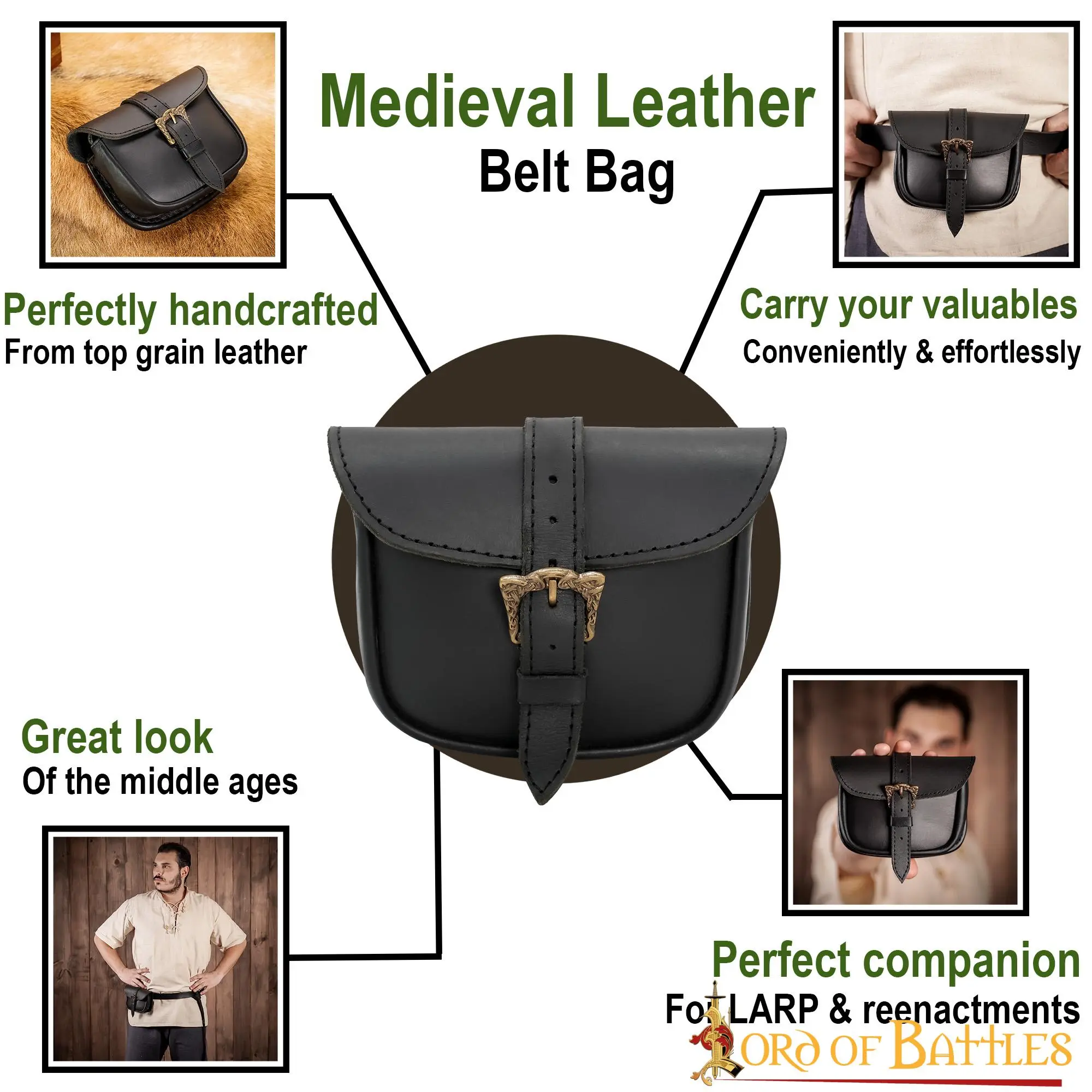Handmade Leather Belt Bag With Antique Brass Celtic Buckle - Image 4