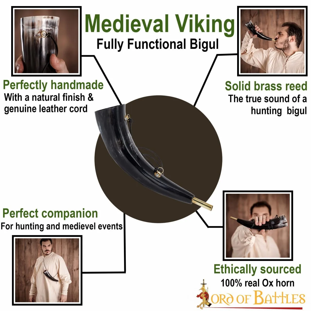Medieval Viking Fully Functional Bigul Handcrafted Genuine Ox Horn - Image 4