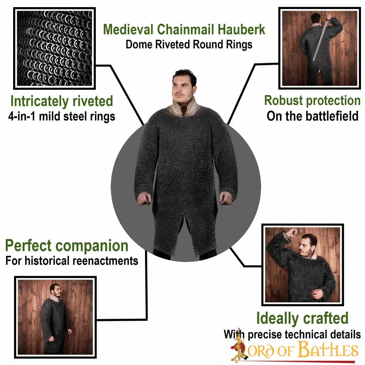 Chainmail Hauberk Blackened Steel Round Rings Dome Rivets Alternating Solid Flat Rings - Image 6