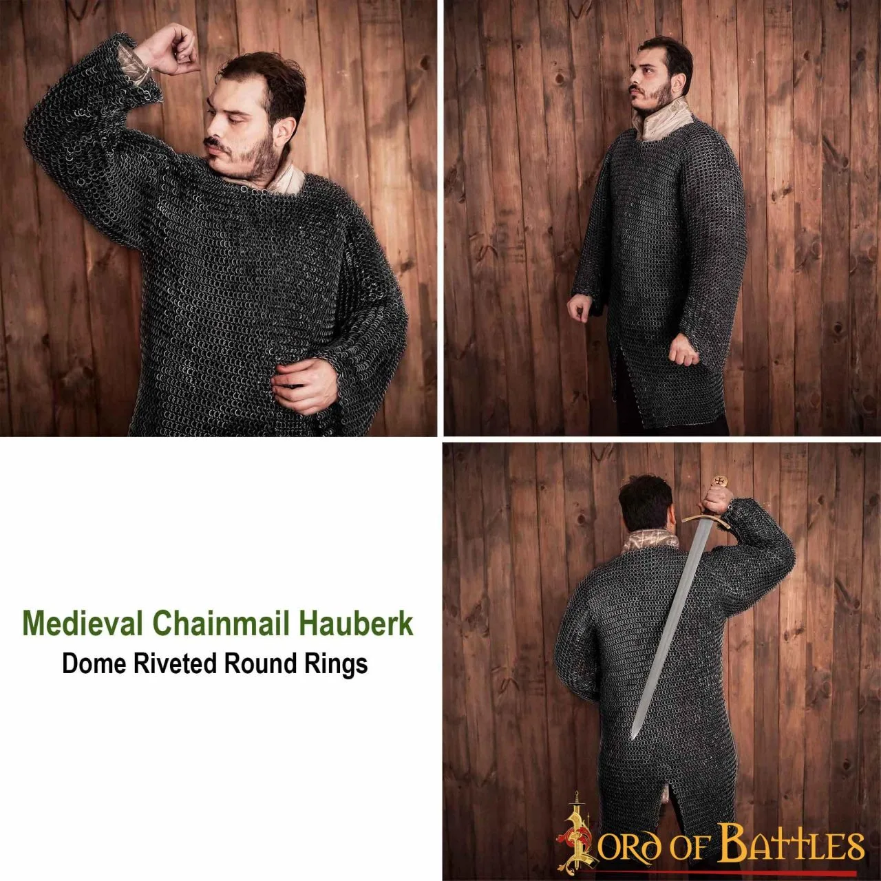 Chainmail Hauberk Blackened Steel Round Rings Dome Rivets Alternating Solid Flat Rings - Image 5