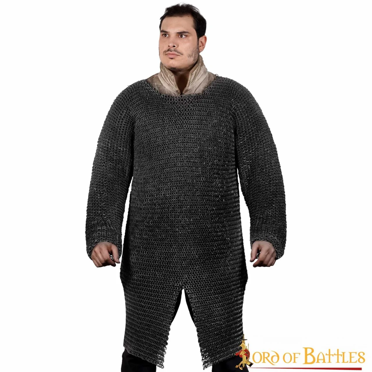 Chainmail Hauberk Blackened Steel Round Rings Dome Rivets Alternating Solid Flat Rings