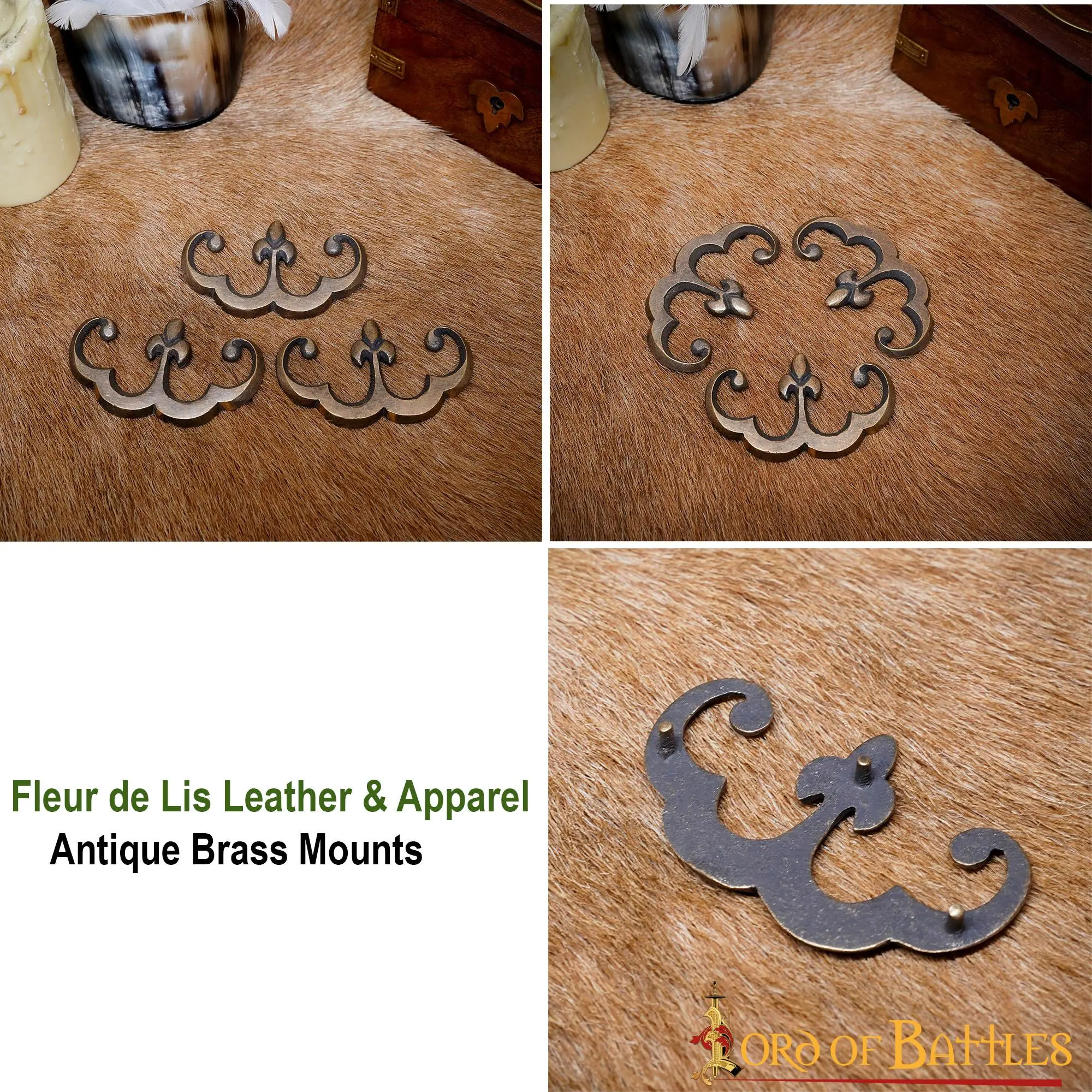 Leather And Apparel Fleur De Lis Mounts Antique Brass Decoration Set Of 3 - Image 4
