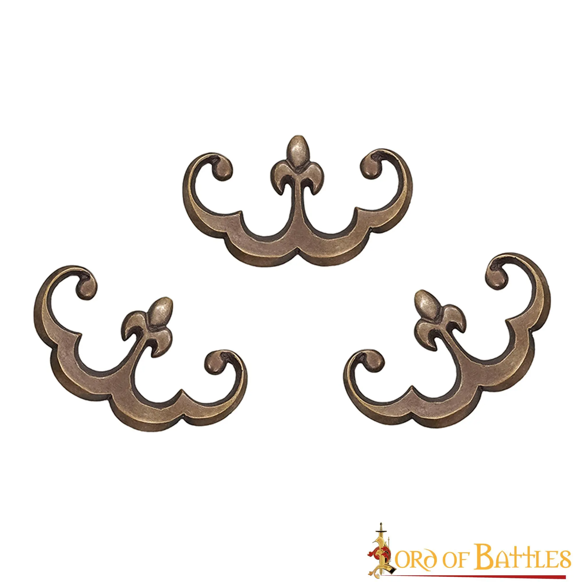Leather And Apparel Fleur De Lis Mounts Antique Brass Decoration Set Of 3