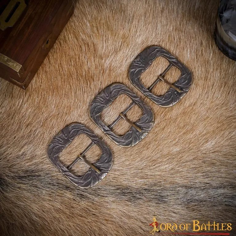 Ornate Belt Buckle Large Antique Brass Belt Accessory Set Of 3 - Image 5