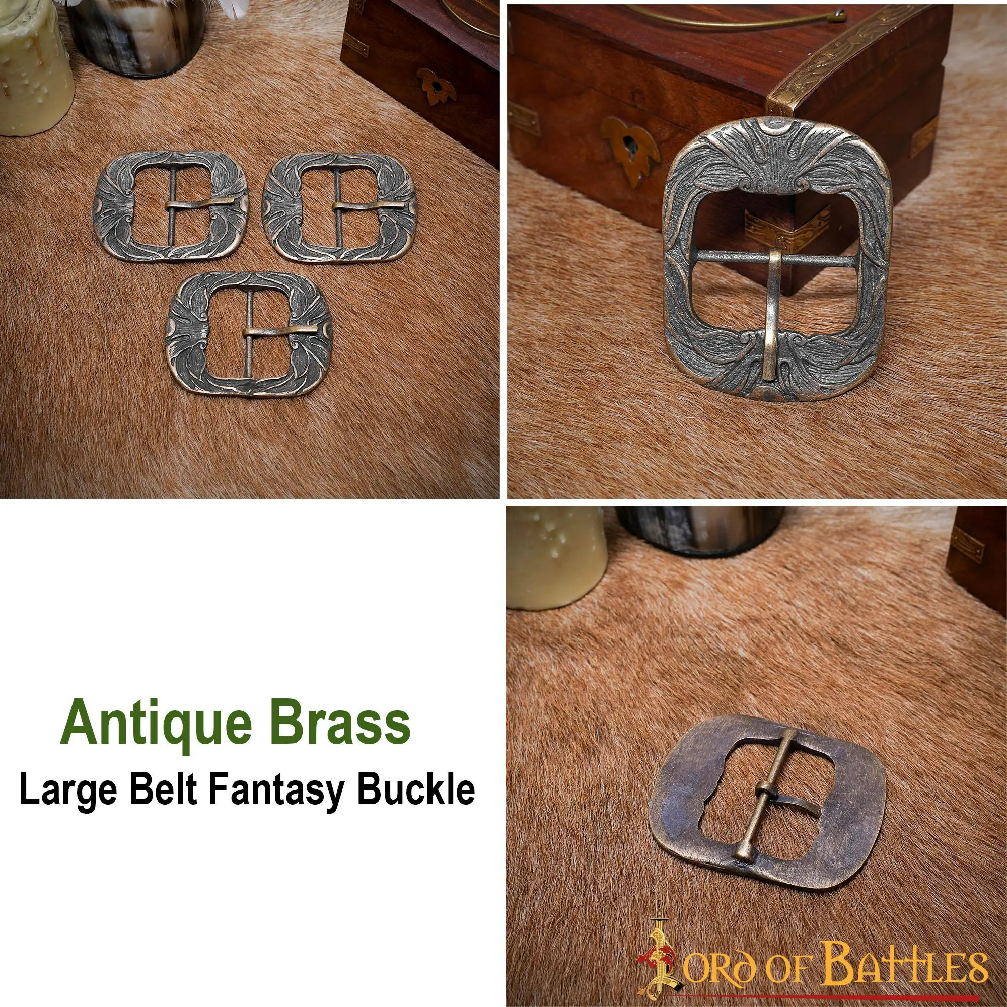 Ornate Belt Buckle Large Antique Brass Belt Accessory Set Of 3 - Image 4