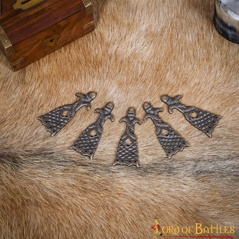 Renaissance Belt End Chape Antique Brass Leather Belt Accessory Set Of 5 - Image 5