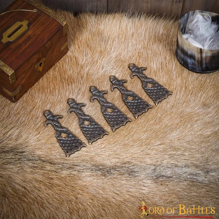 Renaissance Belt End Chape Antique Brass Leather Belt Accessory Set Of 5 - Image 6