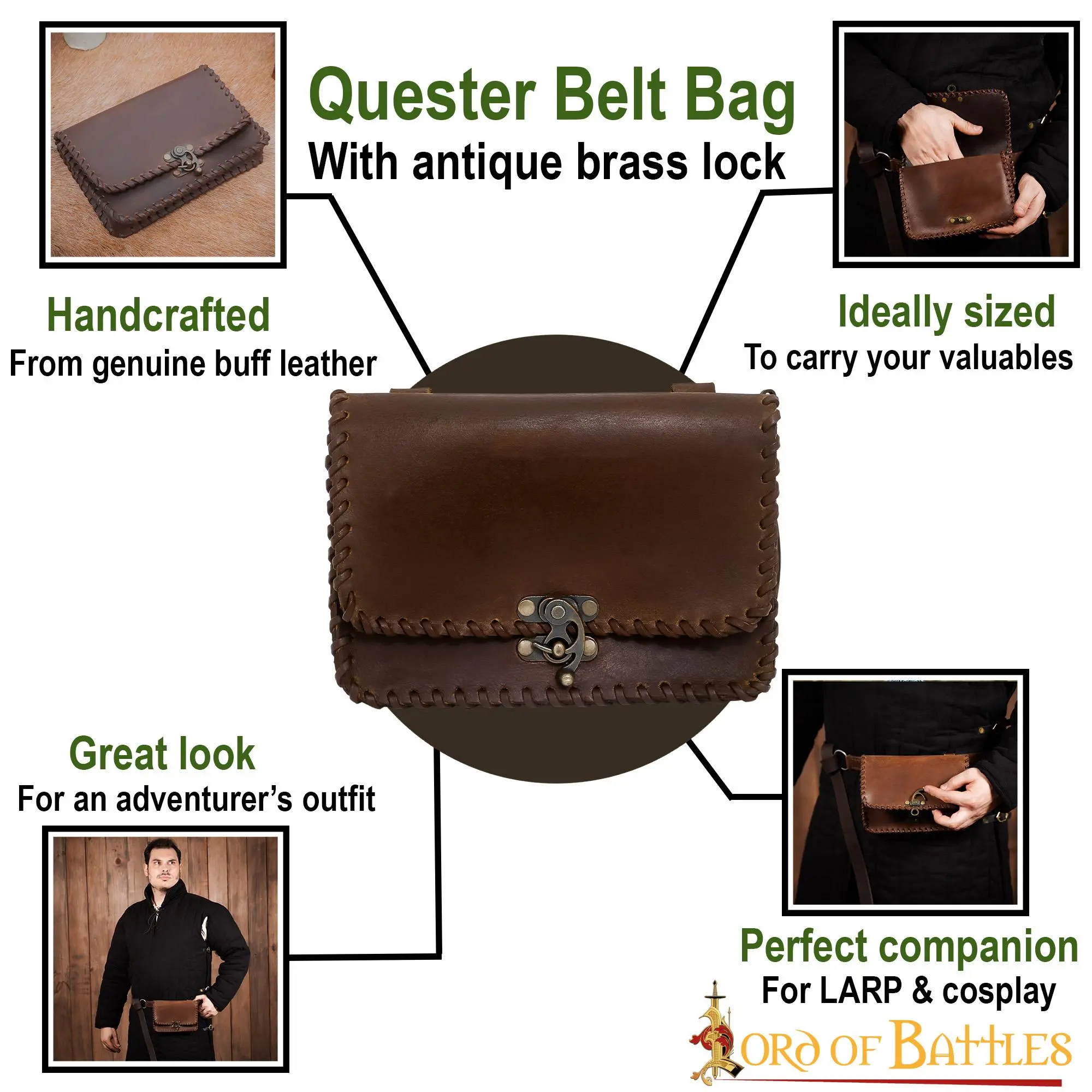 Medieval Quester Belt Bag With Antique Brass Lock - Image 4