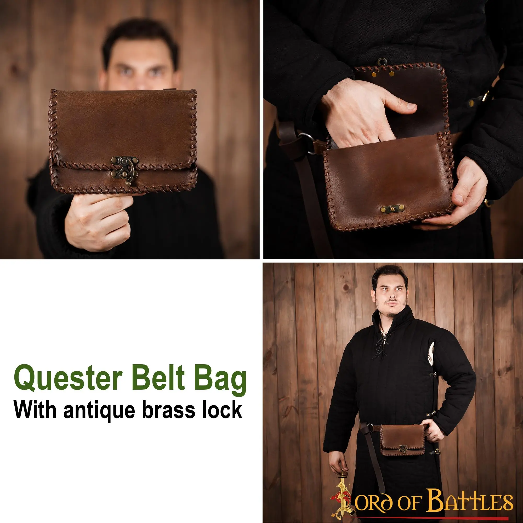Medieval Quester Belt Bag With Antique Brass Lock - Image 5