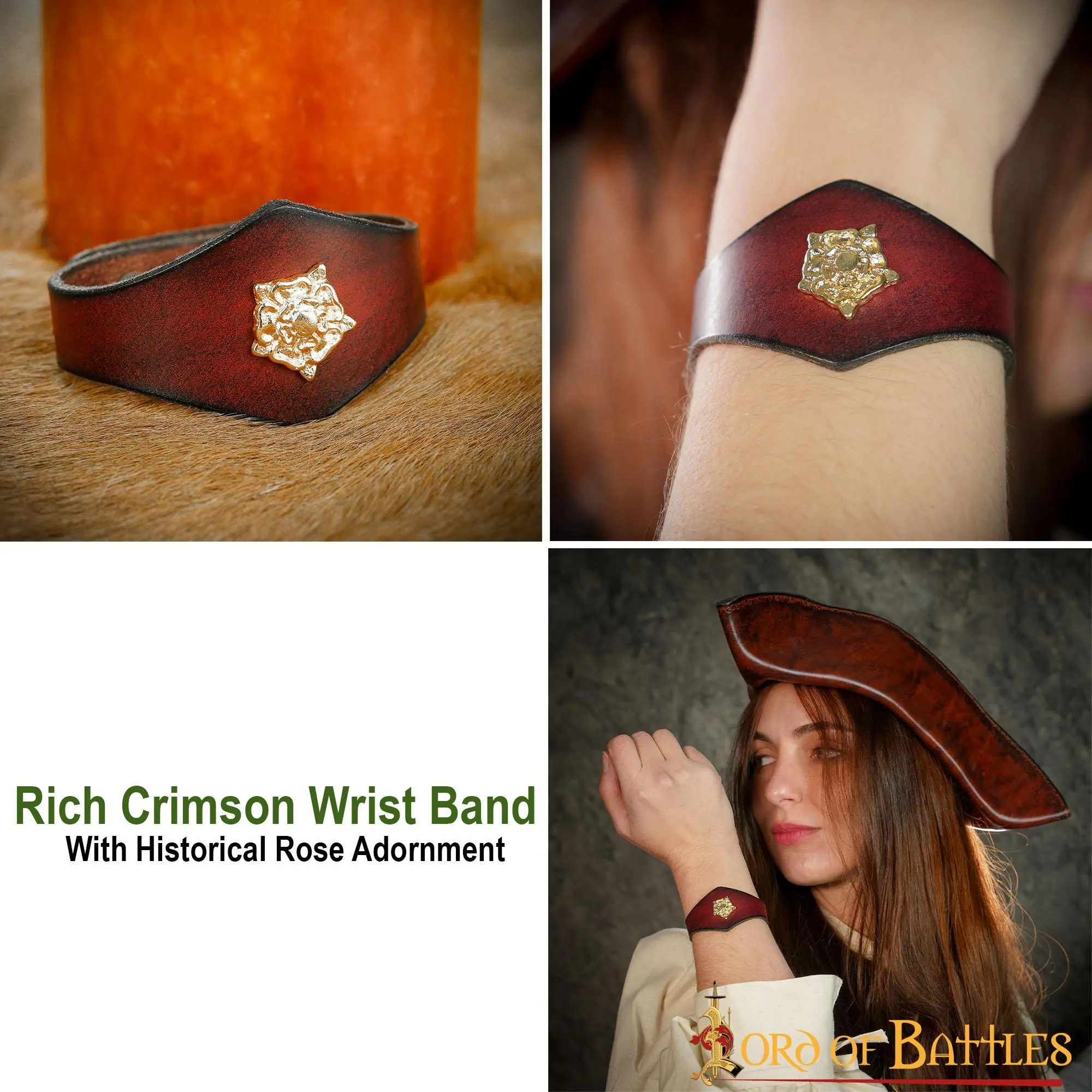 Handcrafted Leather Wrist Band With Tudor Rose Adornment - Image 5
