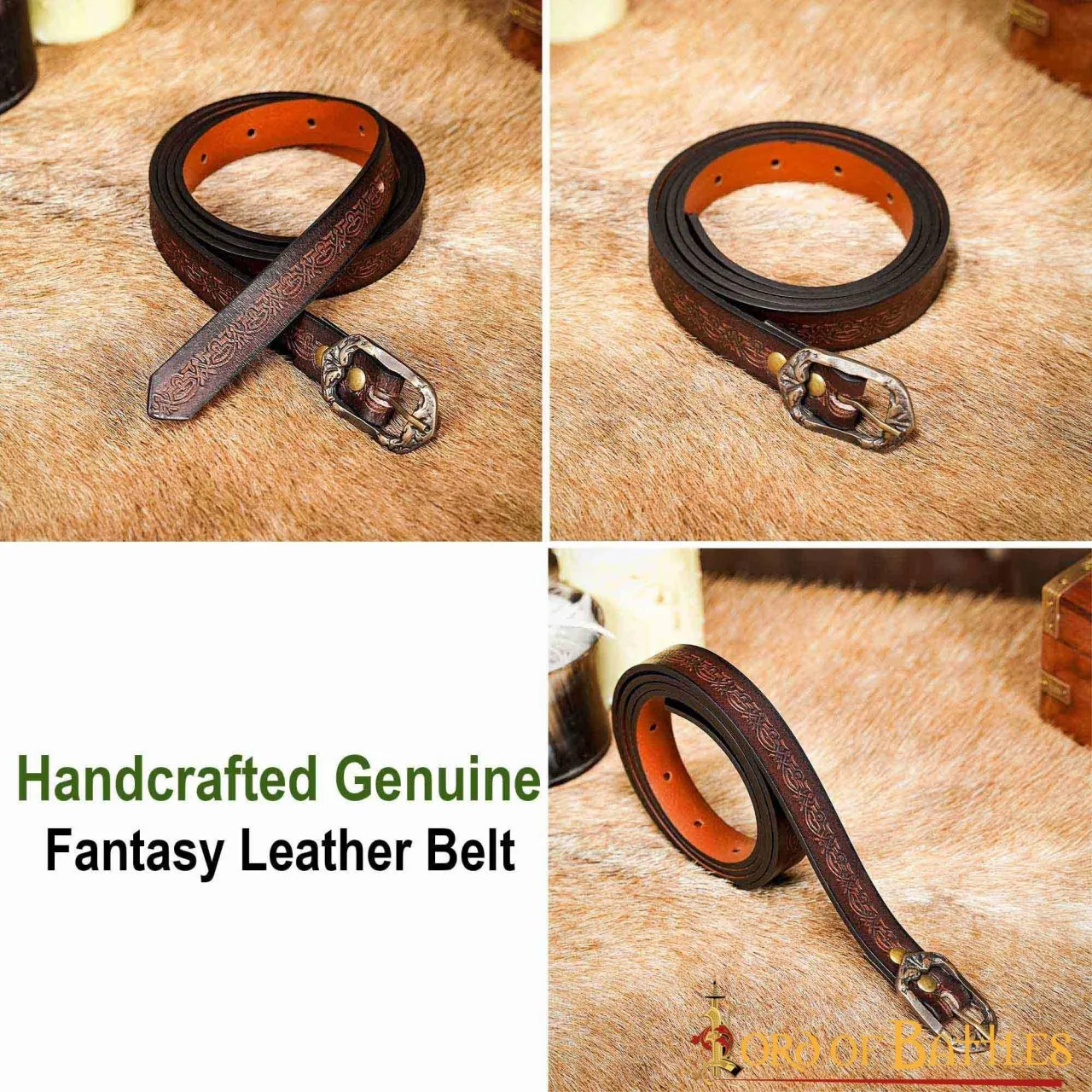Handcrafted Genuine Leather Belt With Embossed Fantasy Design - Image 5