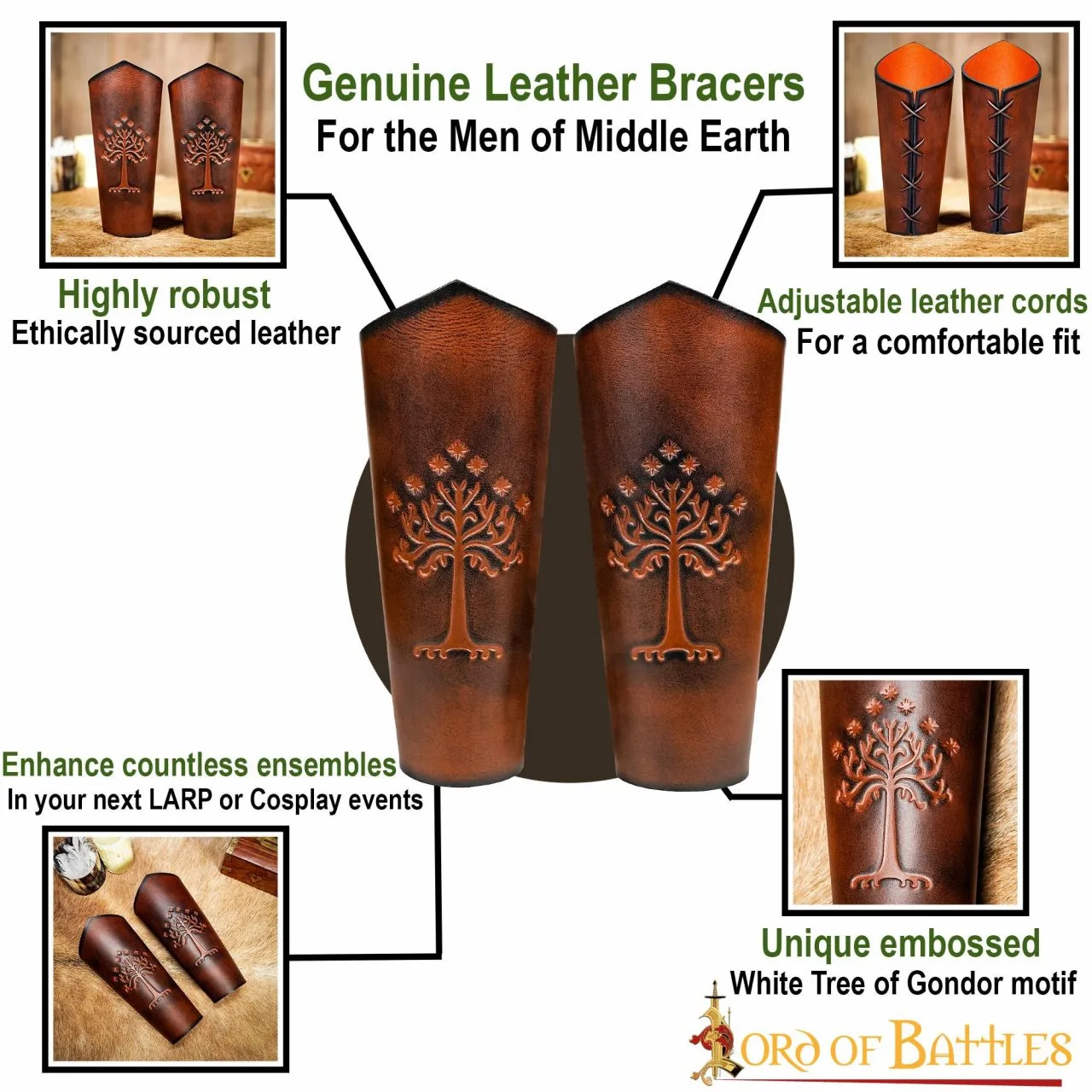 Genuine Leather Large Bracers For The Men Of Middle Earth - Image 5