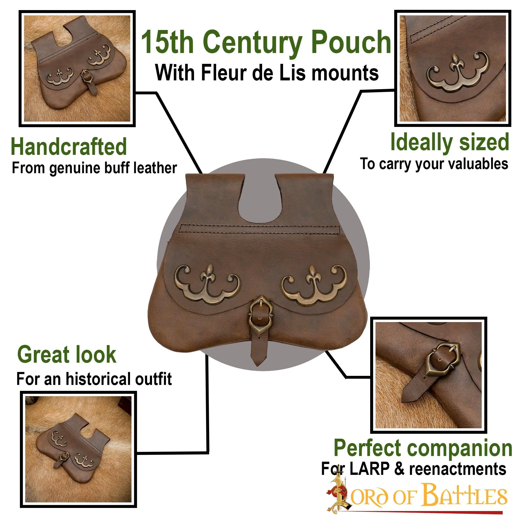 15th Century Pouch With Antique Brass Fleur De Lis Mounts - Image 4