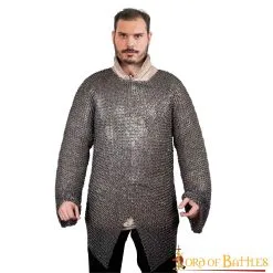 Flat Ring Chainmail Hauberk Shirt, Riveted And Alternating, ID 9 Mm, Mild Steel, Natural