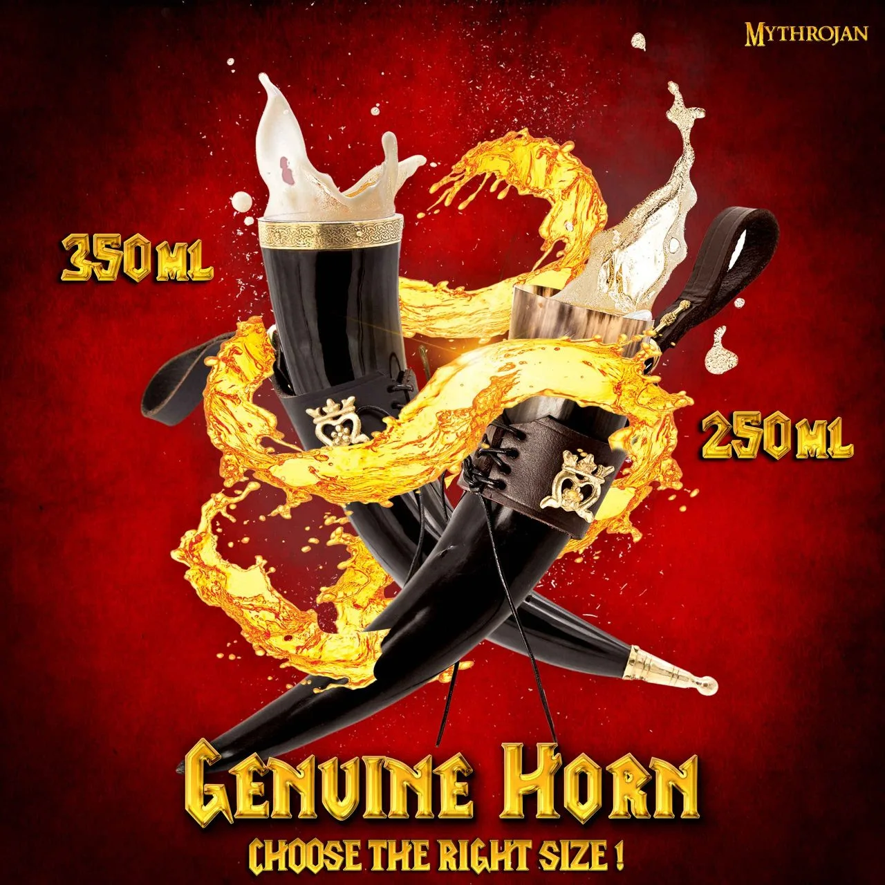 Mythrojan THE ELEGANT LADY Viking Drinking Horn With Black Leather Holder Authentic Medieval Inspired Viking Wine/Mead Mug – Polished Finish - Image 2