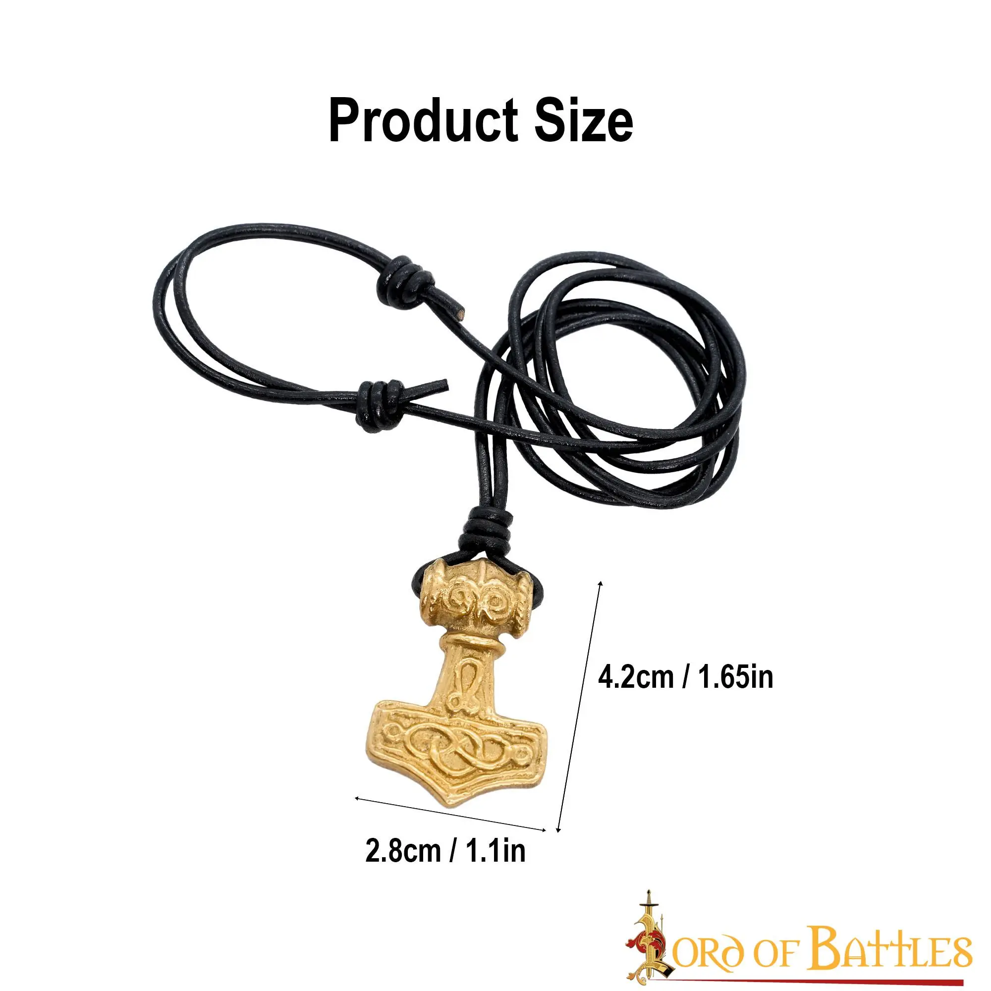 Mjolnir Hammer Pure Solid Brass Pendant Accessory With Genuine Leather Cord - Image 3