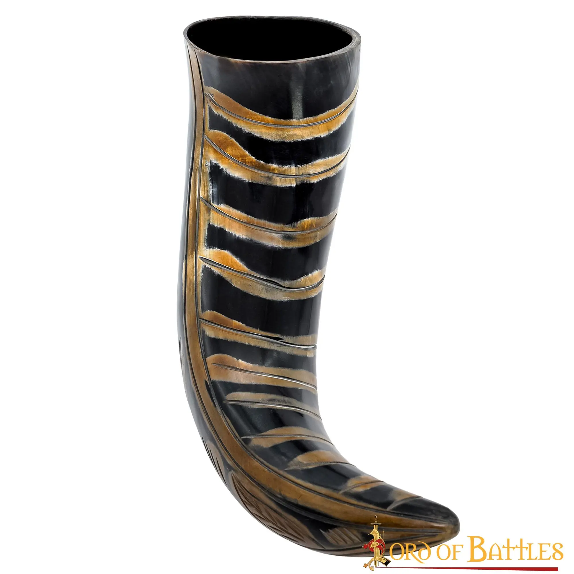 Medieval Viking Drinking Horn With Engraved Designs Handcrafted Genuine Ox Horn - Image 6