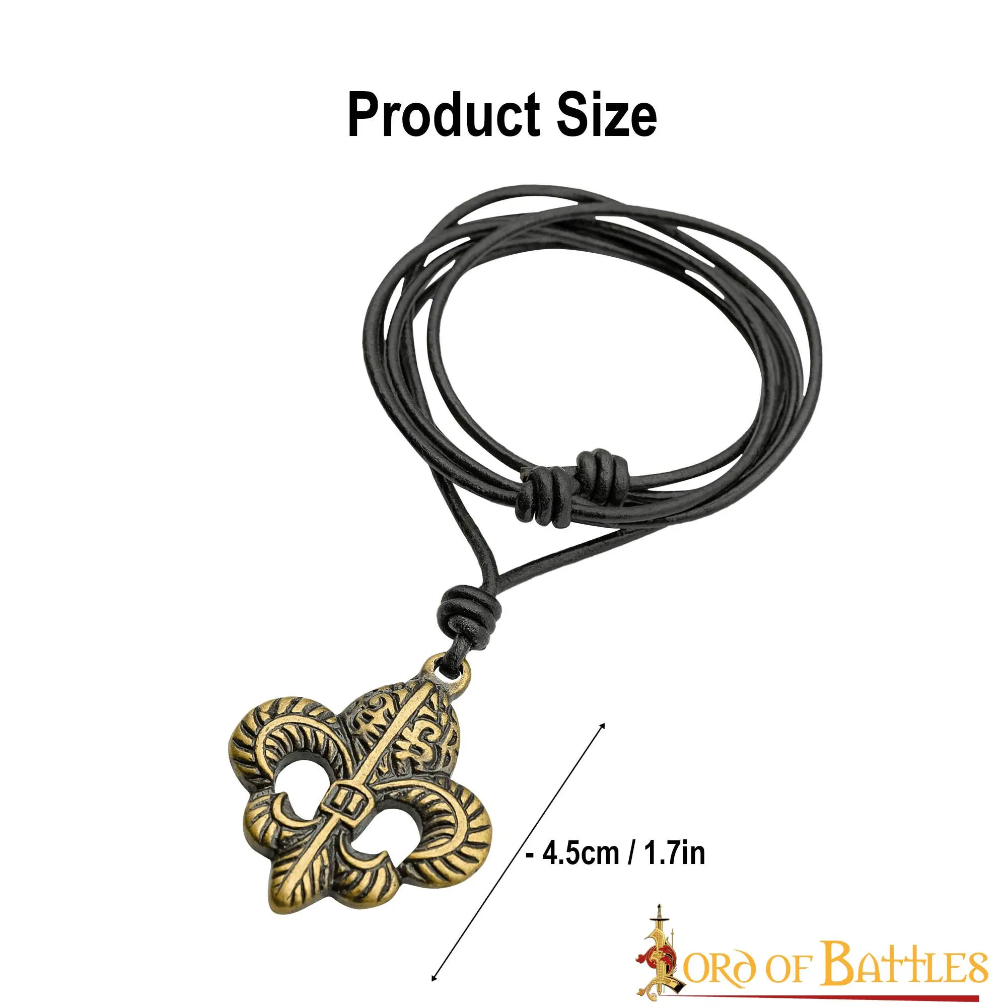 Fleur-de-Lis Pendant With Adjustable Leather Cord Antiqued Brass Accessory - Image 3