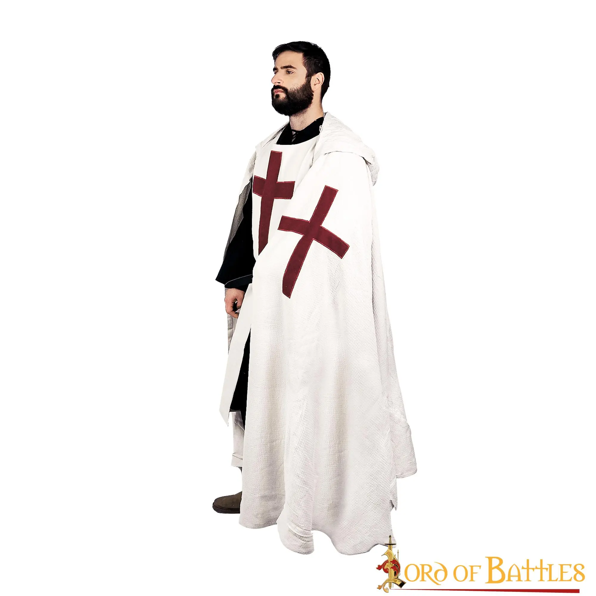 Medieval Templar Hooded Cape Handcrafted Canvas Cotton Knightly Clothing - Image 3