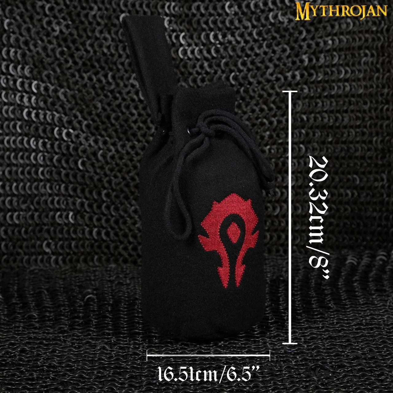 Mythrojan “For The Horde” Wool Drawstring Belt Pouch: Costume Accessory Coin Purse, Black, 8”×6.5” - Image 4