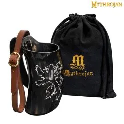 Mythrojan Viking Drinking Tankard With Medieval Buckle Leather Strap Wine Beer Mead Mug 600ml – Polished Finish