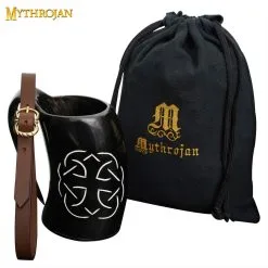 Mythrojan Viking Drinking Tankard With Medieval Buckle Leather Strap Wine Beer Mead Mug 600 ML – Polished Finish