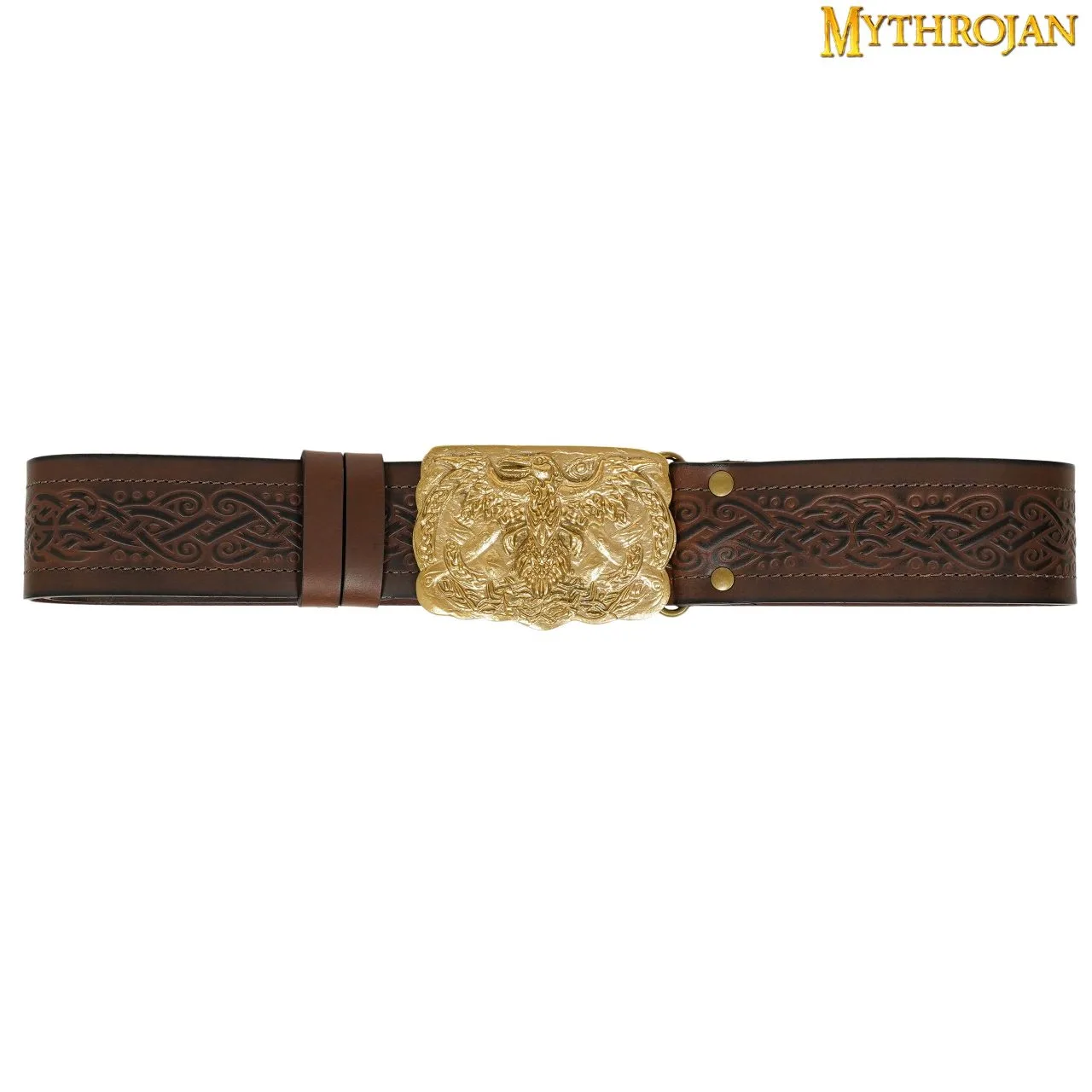 Mythrojan URBAN VIKING BELT WITH ODIN RAVEN SOLID BRASS BUCKLE & Embossed Real Leather