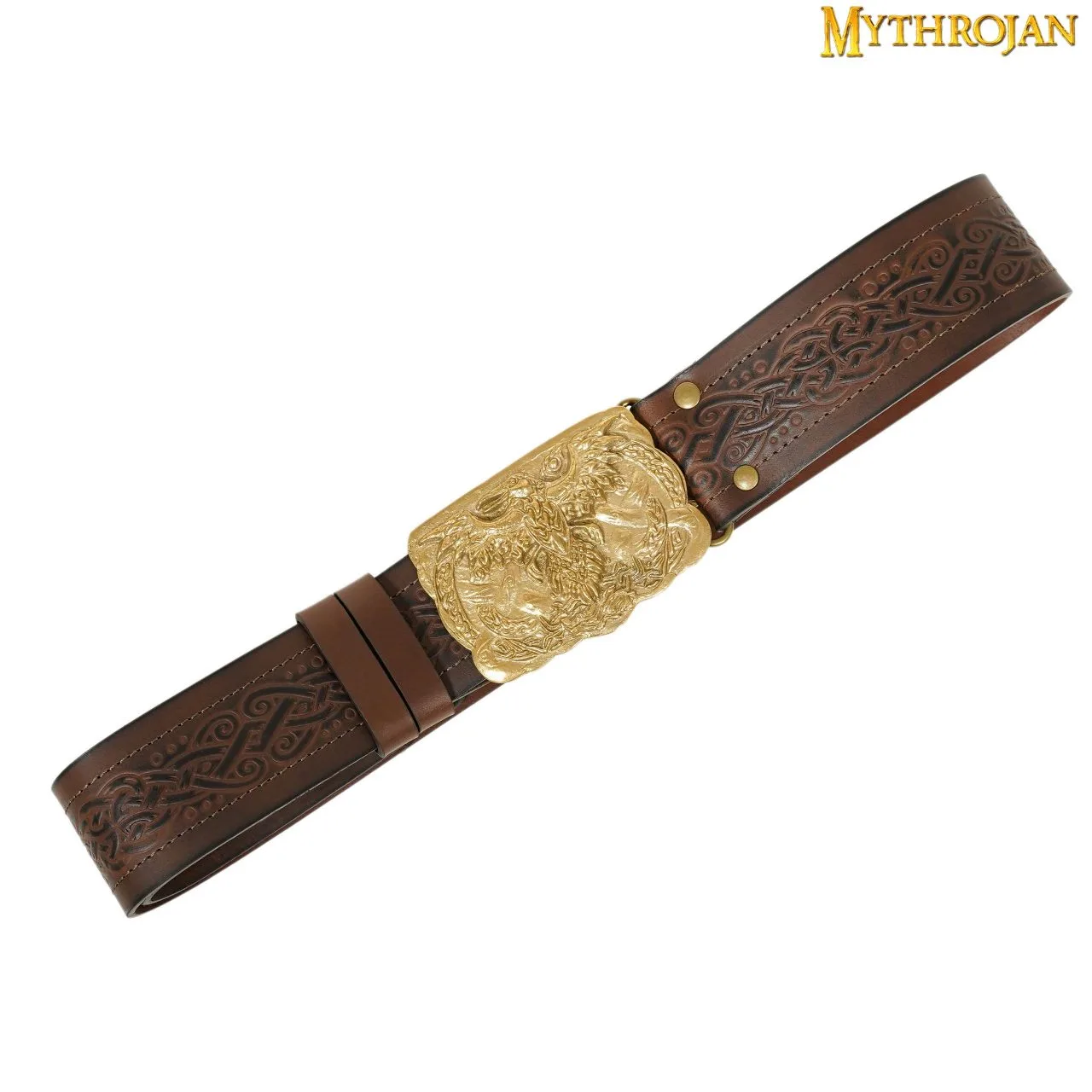 Mythrojan URBAN VIKING BELT WITH ODIN RAVEN SOLID BRASS BUCKLE & Embossed Real Leather - Image 2