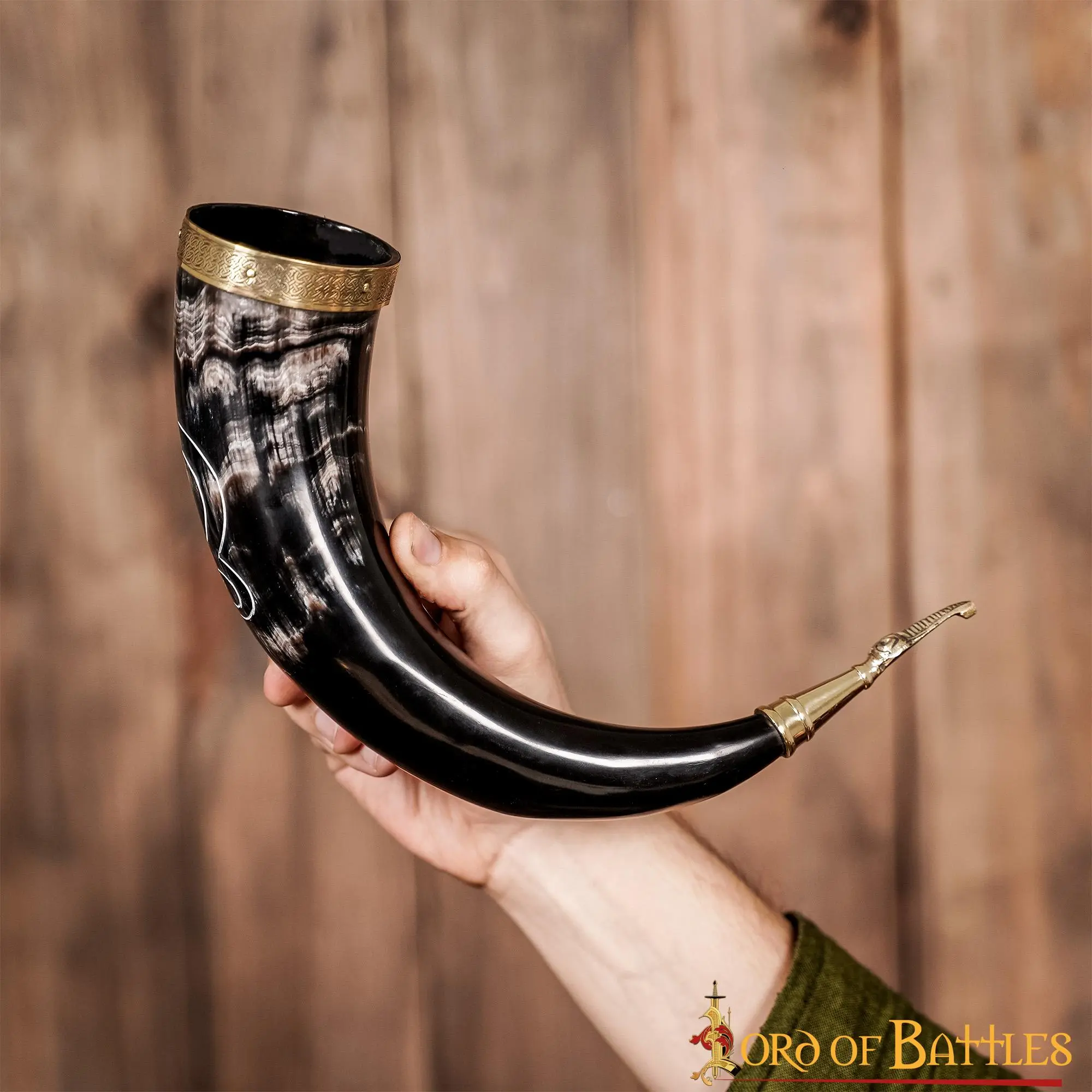 Troll Cross Viking Drinking Horn With Pure Brass Fittings Handcrafted Genuine Ox Horn - Image 6