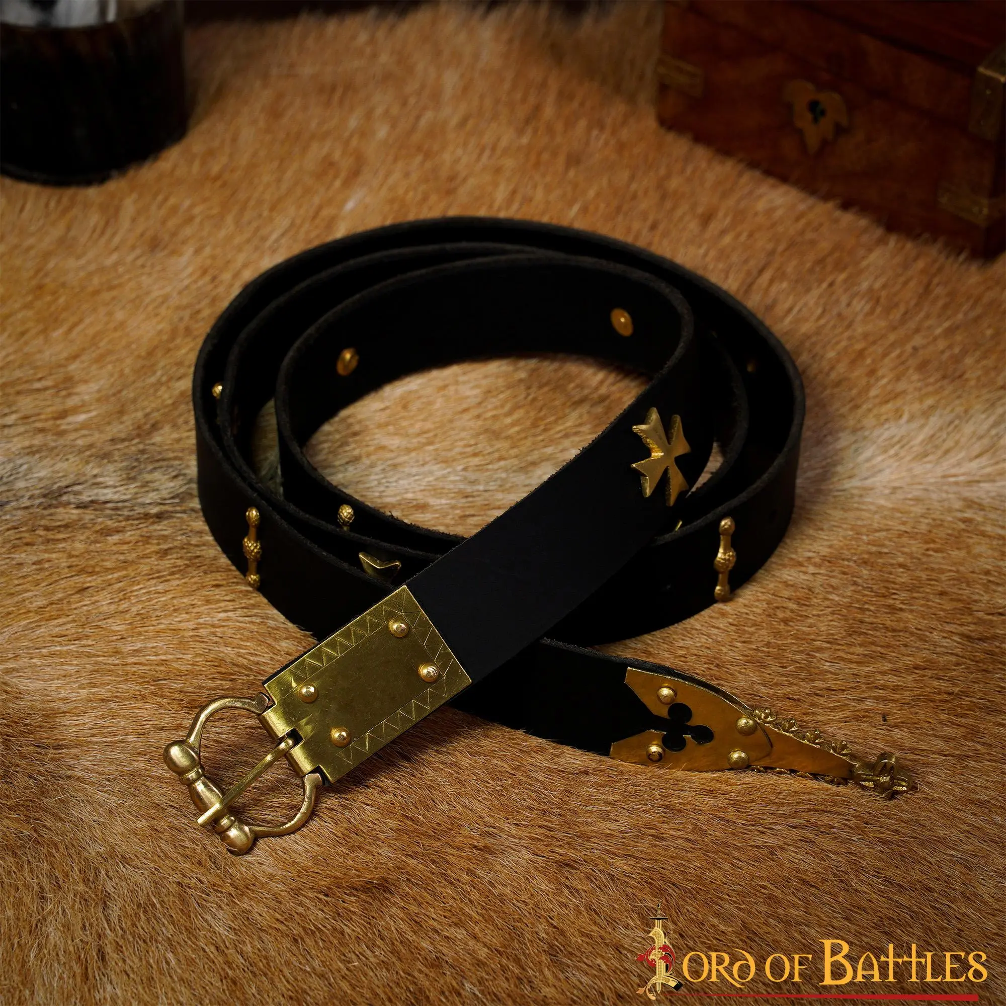 Medieval Leather Belt With Pure Brass Details