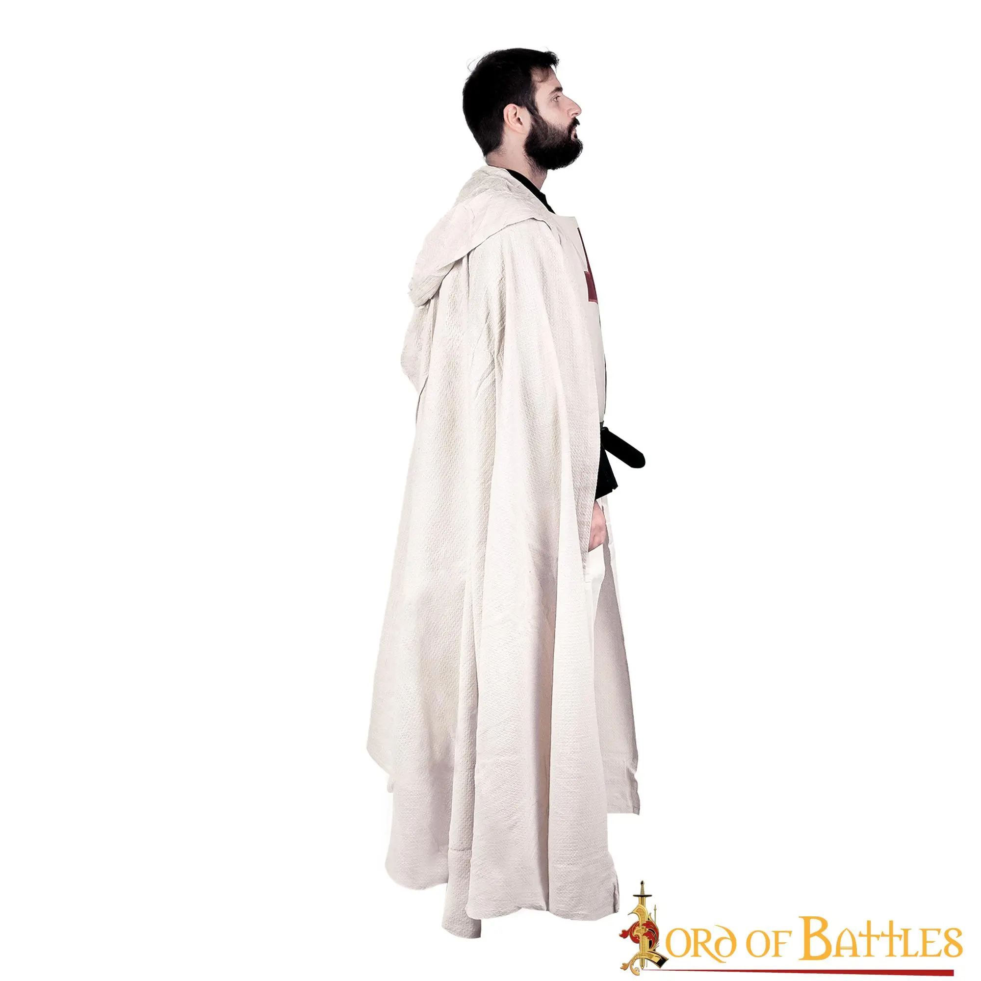 Medieval Templar Hooded Cape Handcrafted Canvas Cotton Knightly Clothing - Image 2