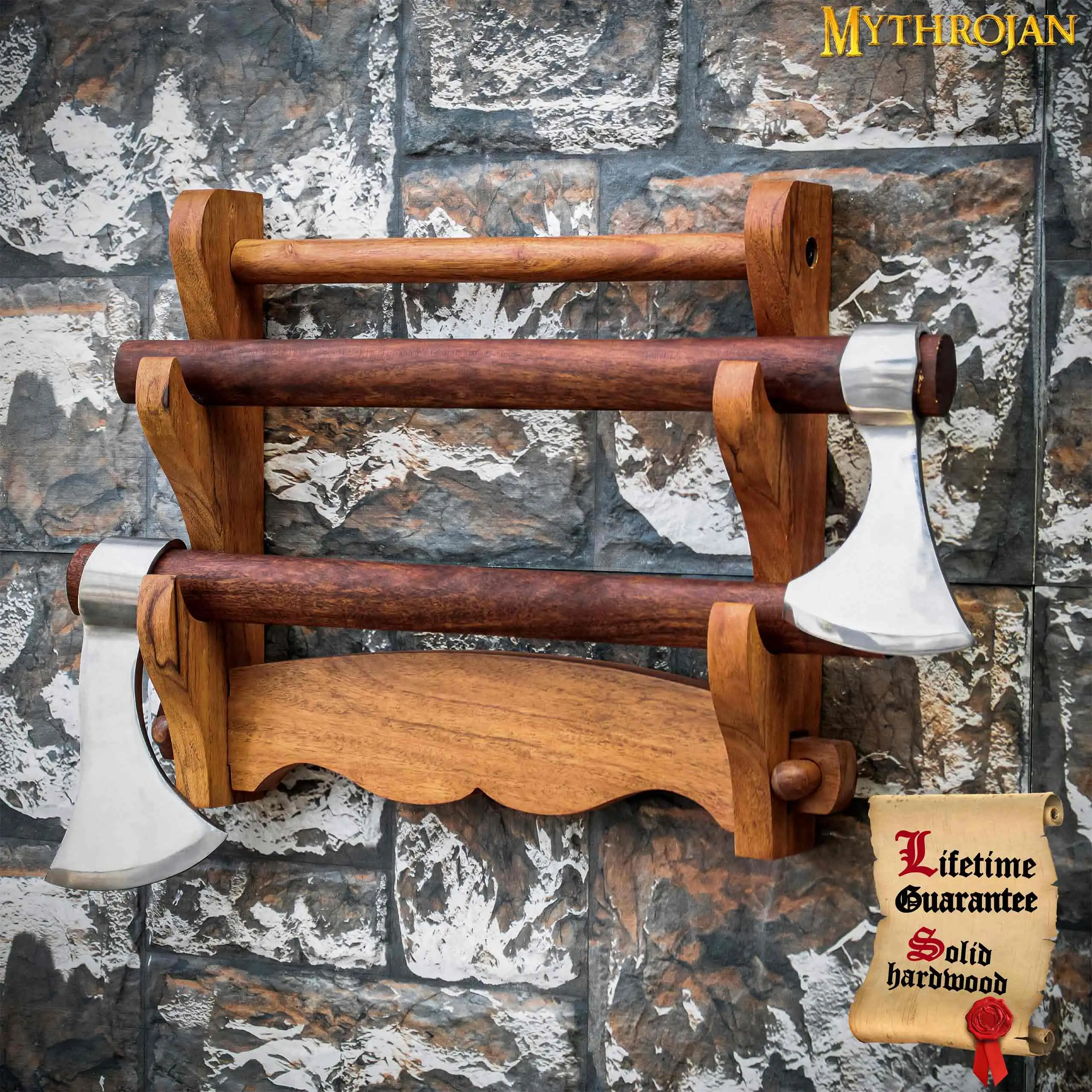 Mythrojan Wooden Sword Stand : Deluxe Solid Wood Two Tier Stand - Image 4