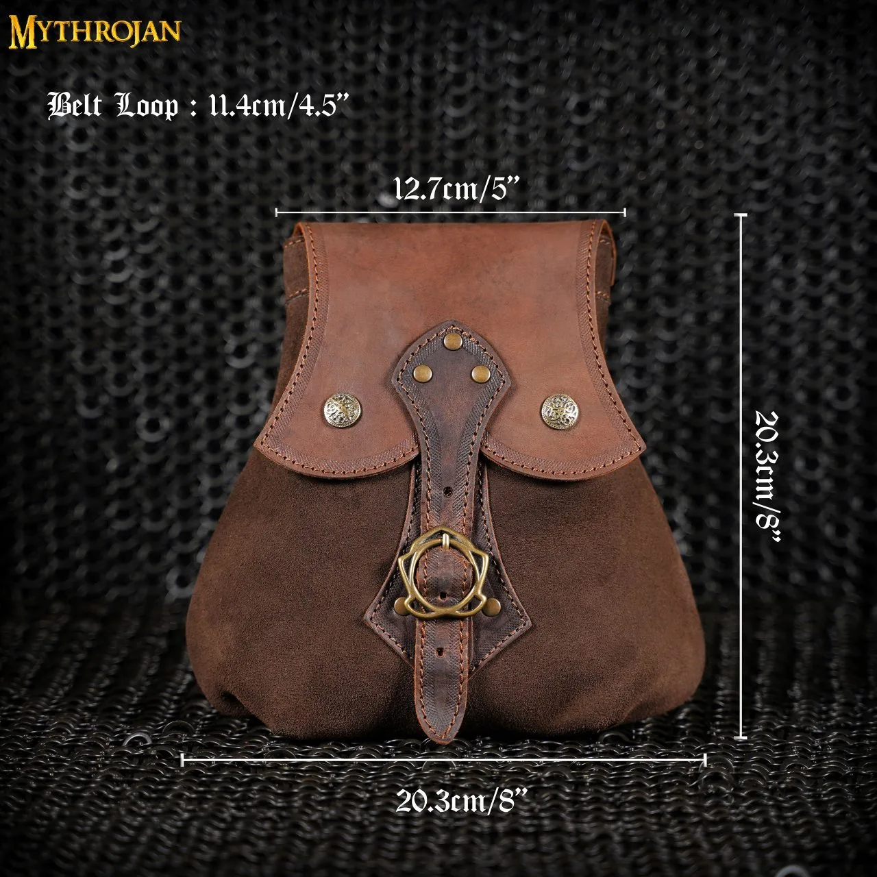MYTHROJAN “STALWART WARRIOR” LEATHER POUCH For LARP, Medieval SCA Cosplay Brown, 8”×8” - Image 4