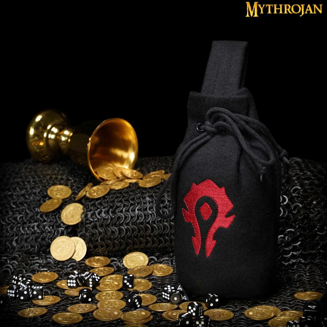 Mythrojan “For The Horde” Wool Drawstring Belt Pouch: Costume Accessory Coin Purse, Black, 8”×6.5” - Image 5
