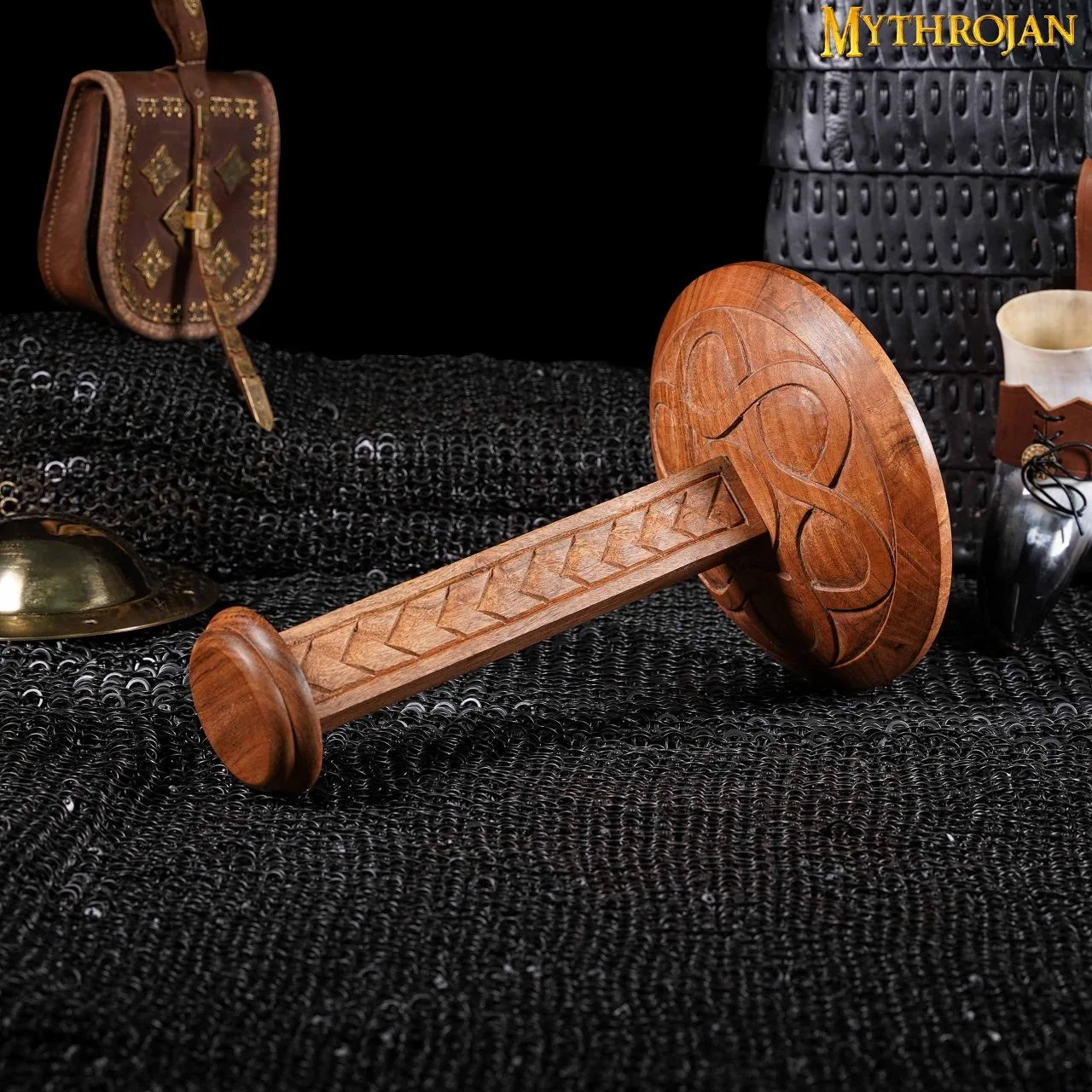 Mythrojan Wooden Helmet Stand: Height : 15″ - Image 2