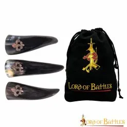 Fleur De Lis Drinking Horns Set Of 3 Handcrafted Genuine Ox Horn