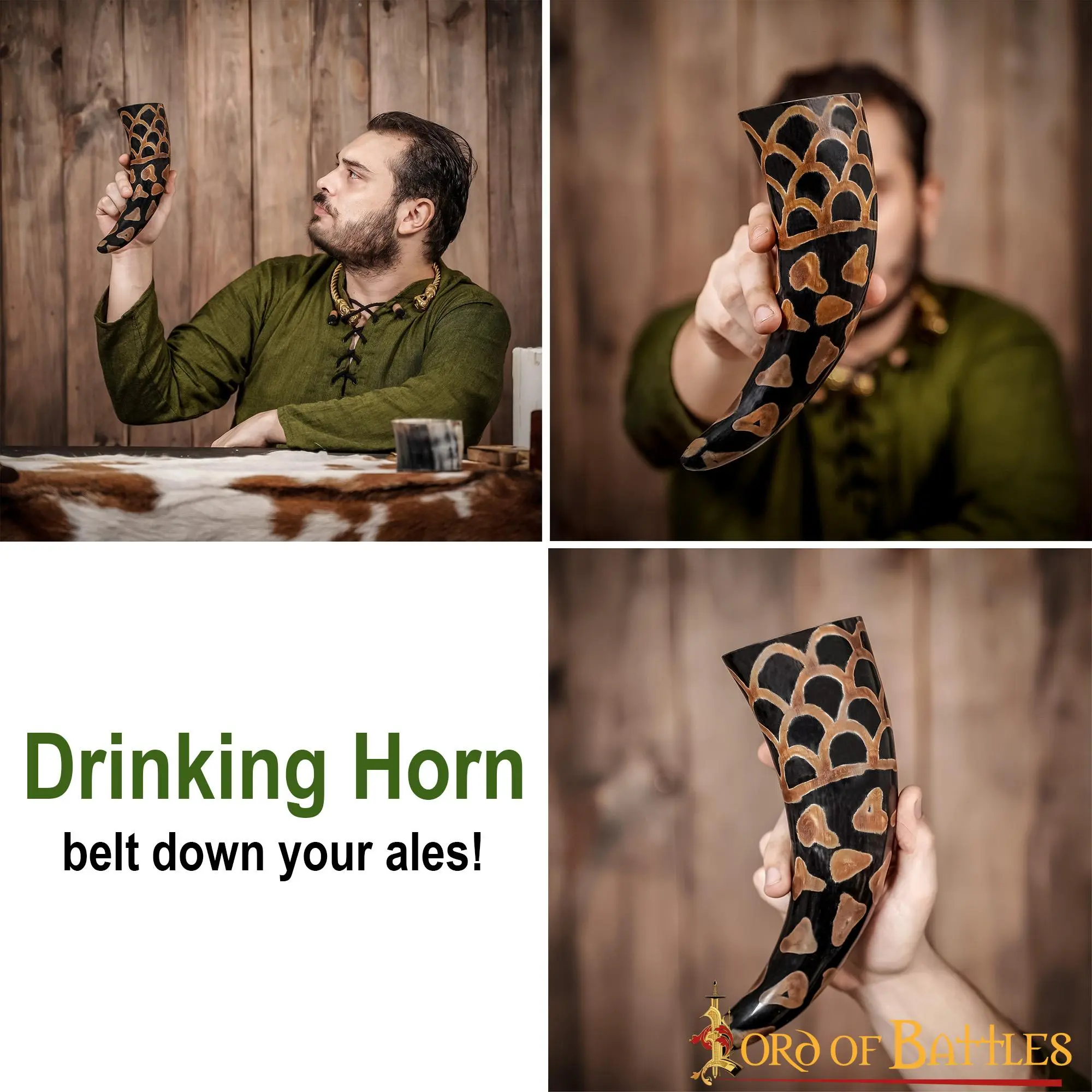 Medieval Viking Drinking Horn With Burnt Design Handcrafted Genuine Ox Horn - Image 5