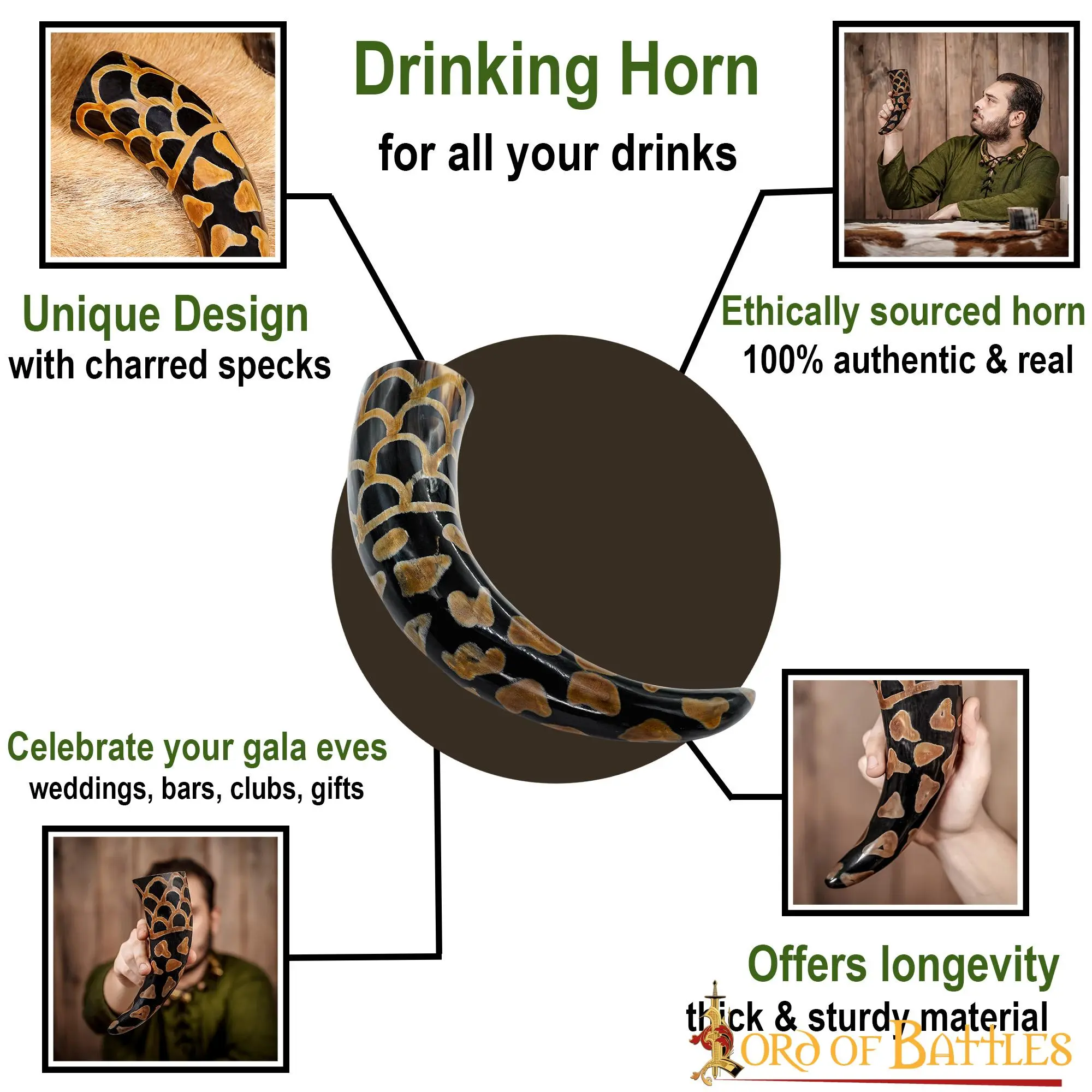 Medieval Viking Drinking Horn With Burnt Design Handcrafted Genuine Ox Horn - Image 4