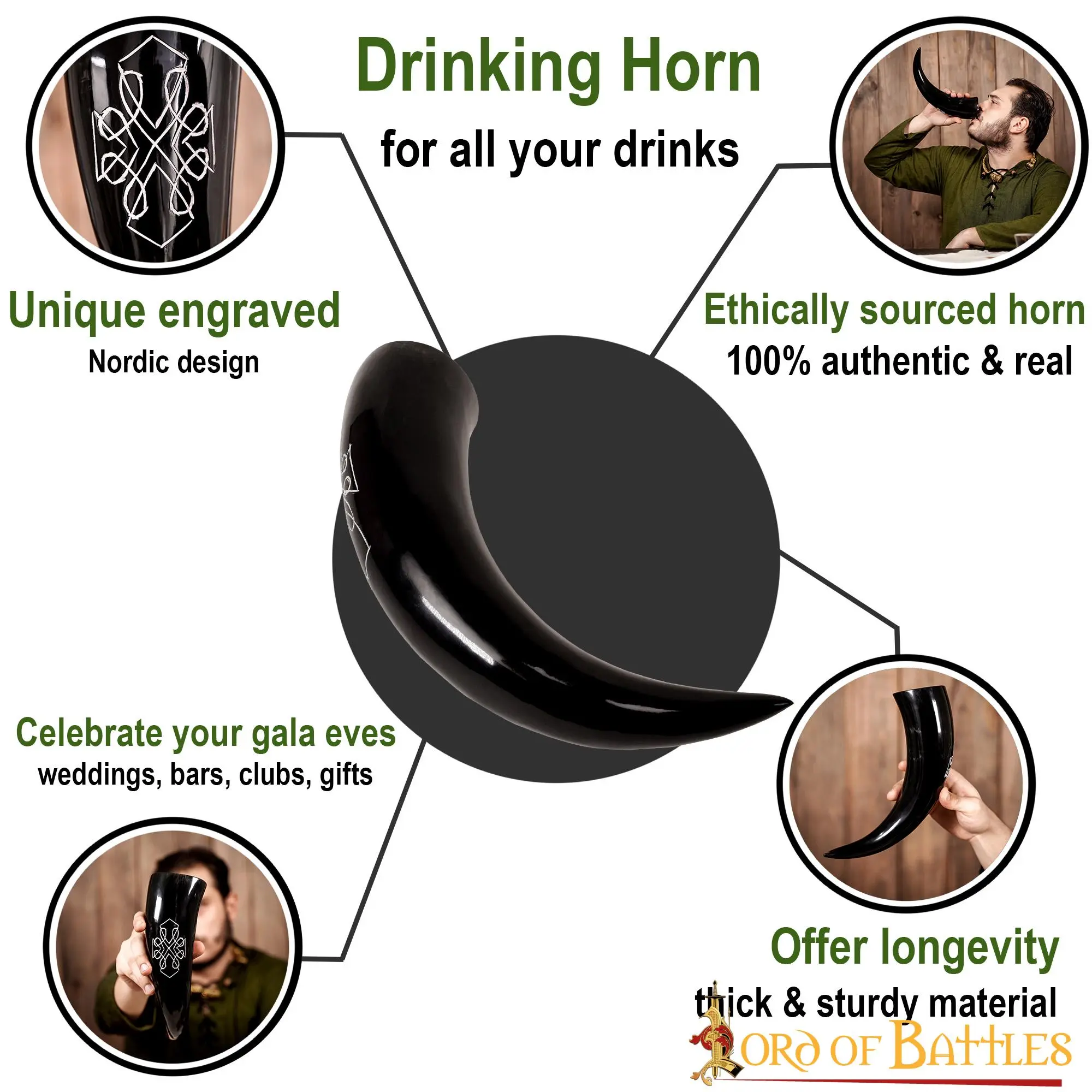 Drinking Ox Horn With Engraved Nordic Design Handcrafted Genuine Ox Horn - Image 4