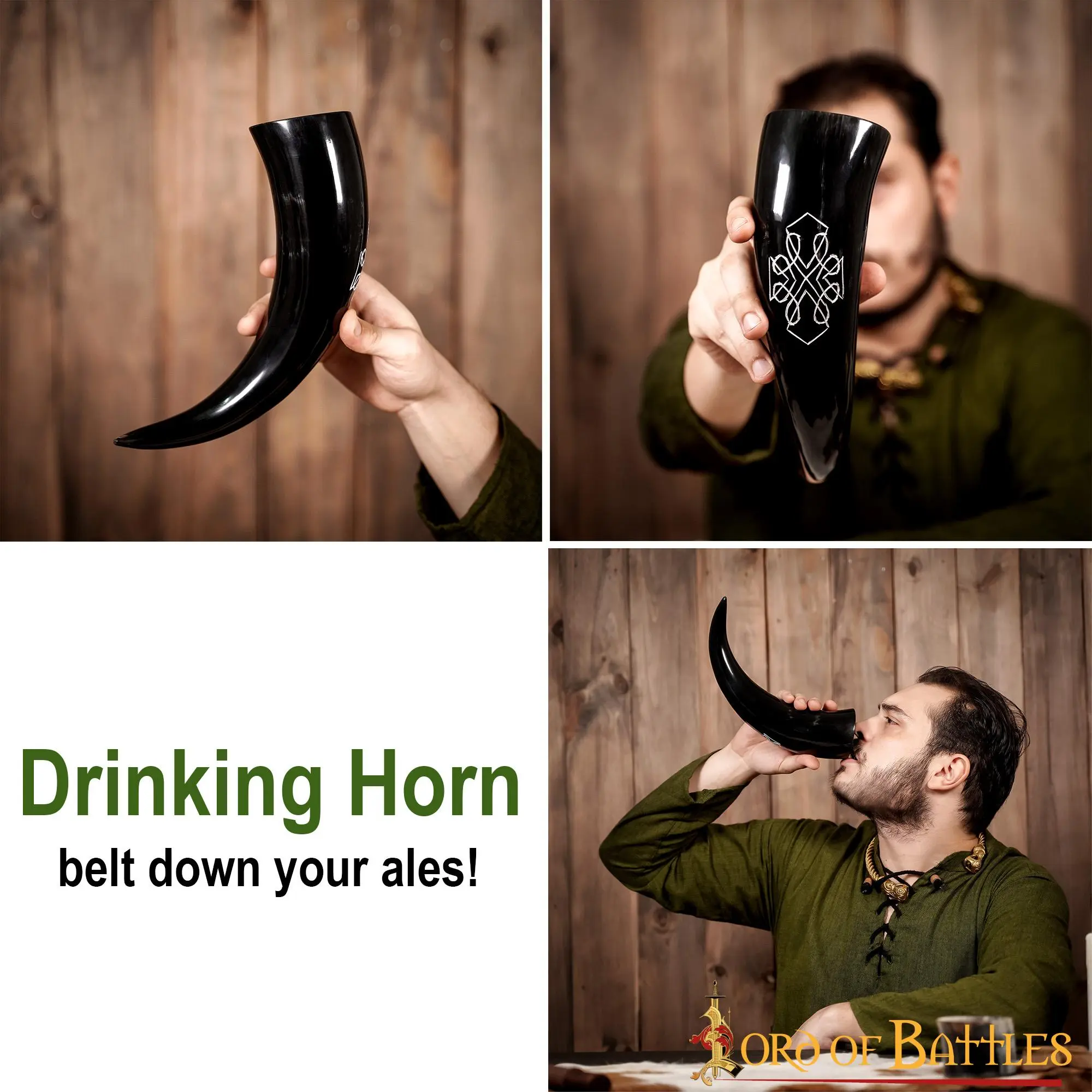 Drinking Ox Horn With Engraved Nordic Design Handcrafted Genuine Ox Horn - Image 5