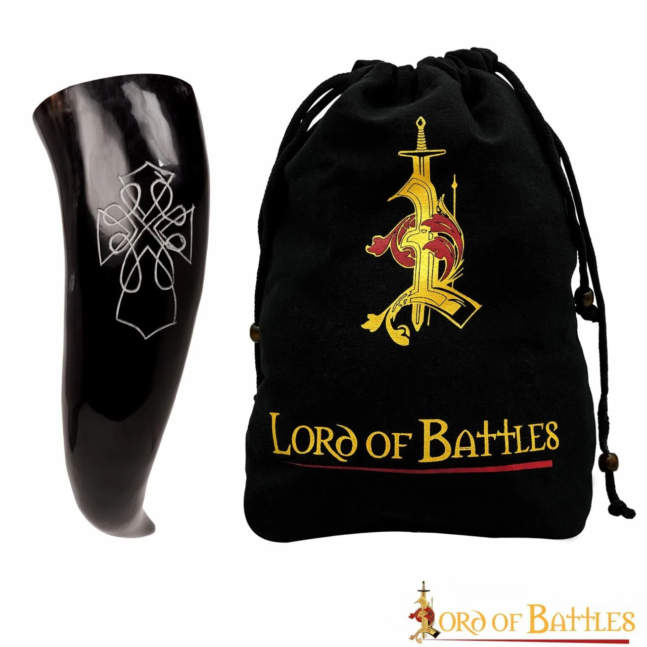 Drinking Ox Horn With Engraved Nordic Design Handcrafted Genuine Ox Horn