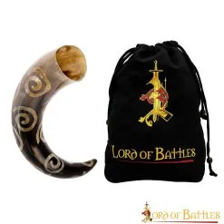 Drinking Horn With Charred Spiral Designs Handcrafted Genuine Ox Horn