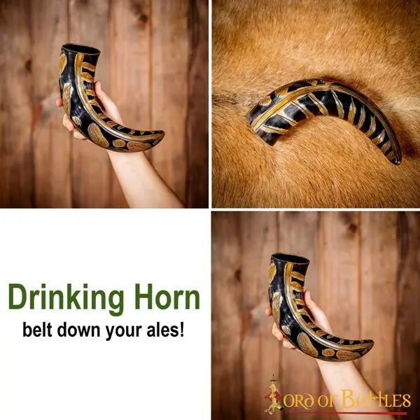 Medieval Viking Drinking Horn With Engraved Designs Handcrafted Genuine Ox Horn - Image 5