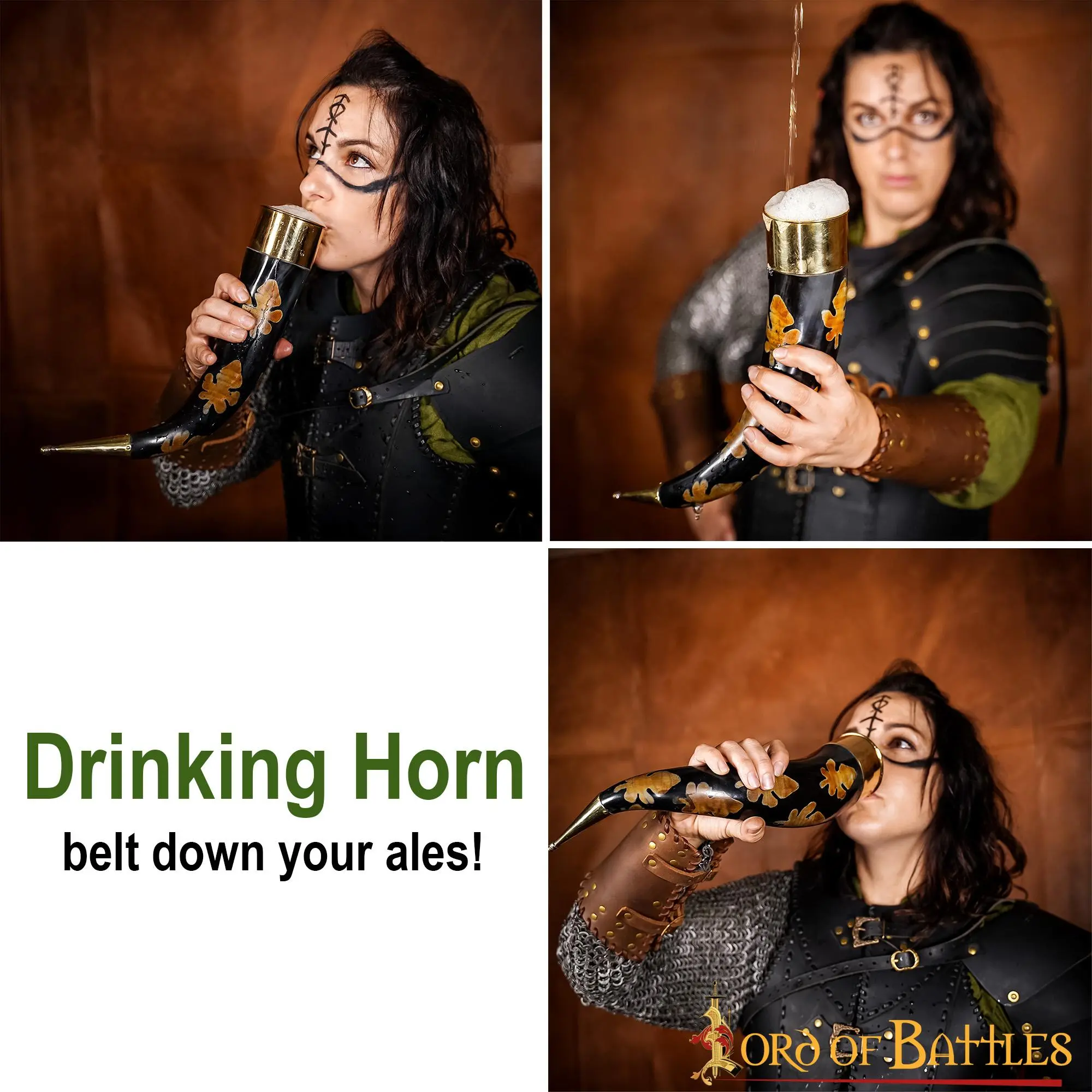 Drinking Horn With Charred Specks And Brass Fittings Handcrafted Genuine Ox Horn - Image 5