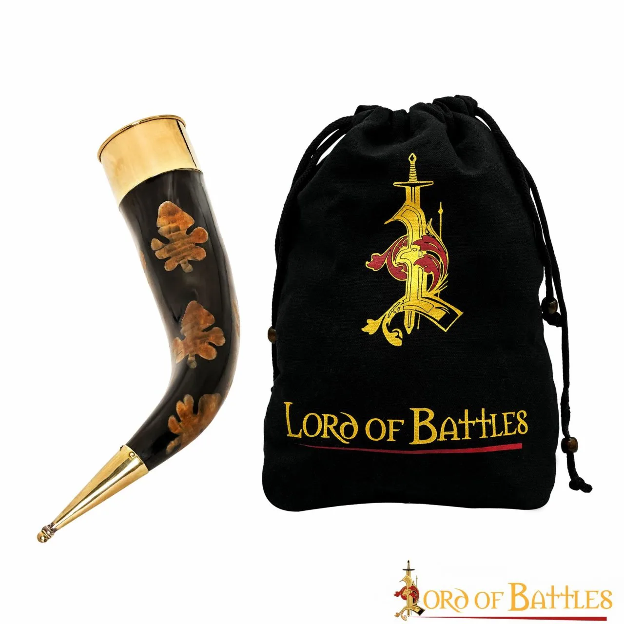 Drinking Horn With Charred Specks And Brass Fittings Handcrafted Genuine Ox Horn