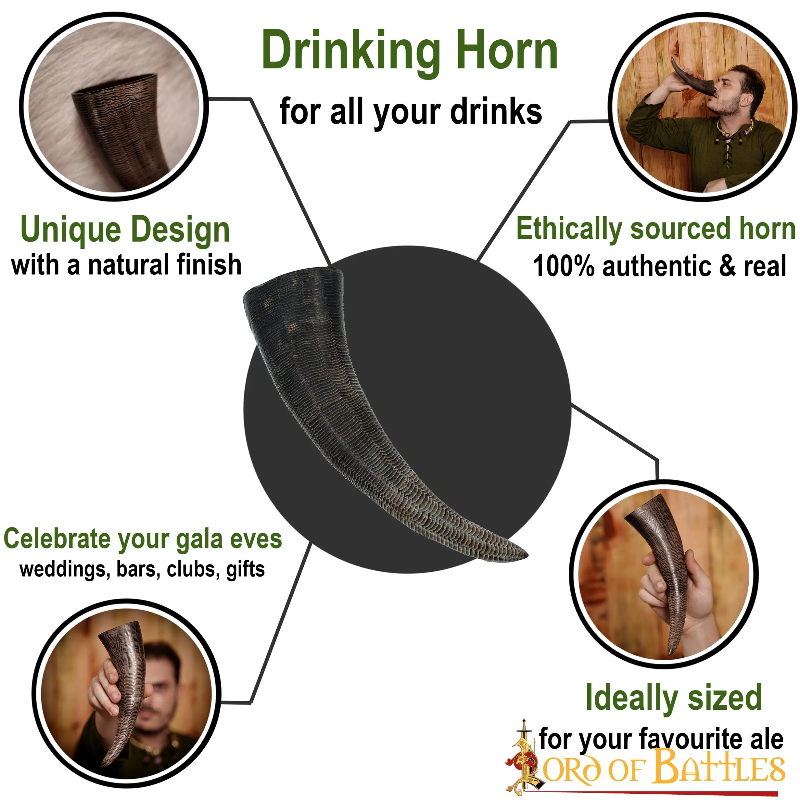 Medieval Viking Drinking Horn With Carved Scales Genuine Buffalo Horn - Image 4