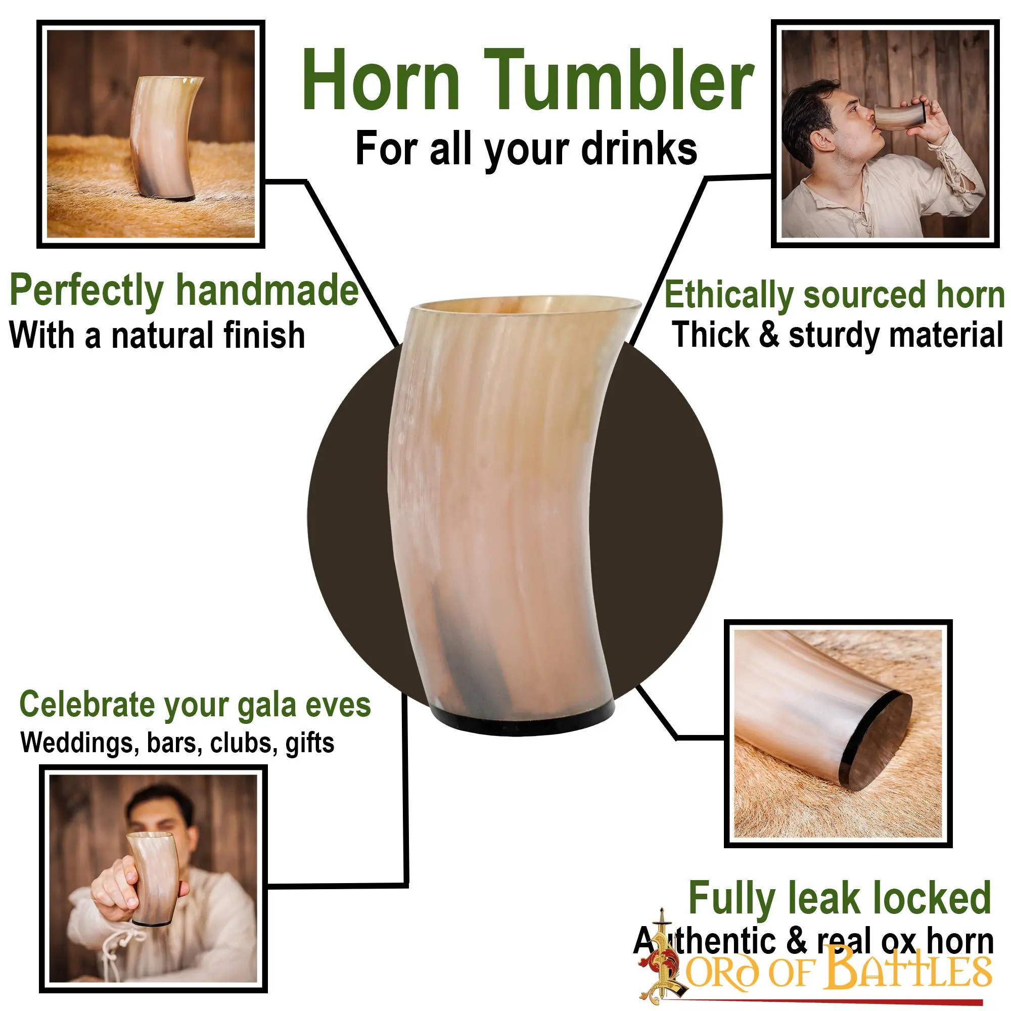 Medieval Viking Horn Tumbler Beer Mug Handcrafted Genuine Ox Horn - Image 4