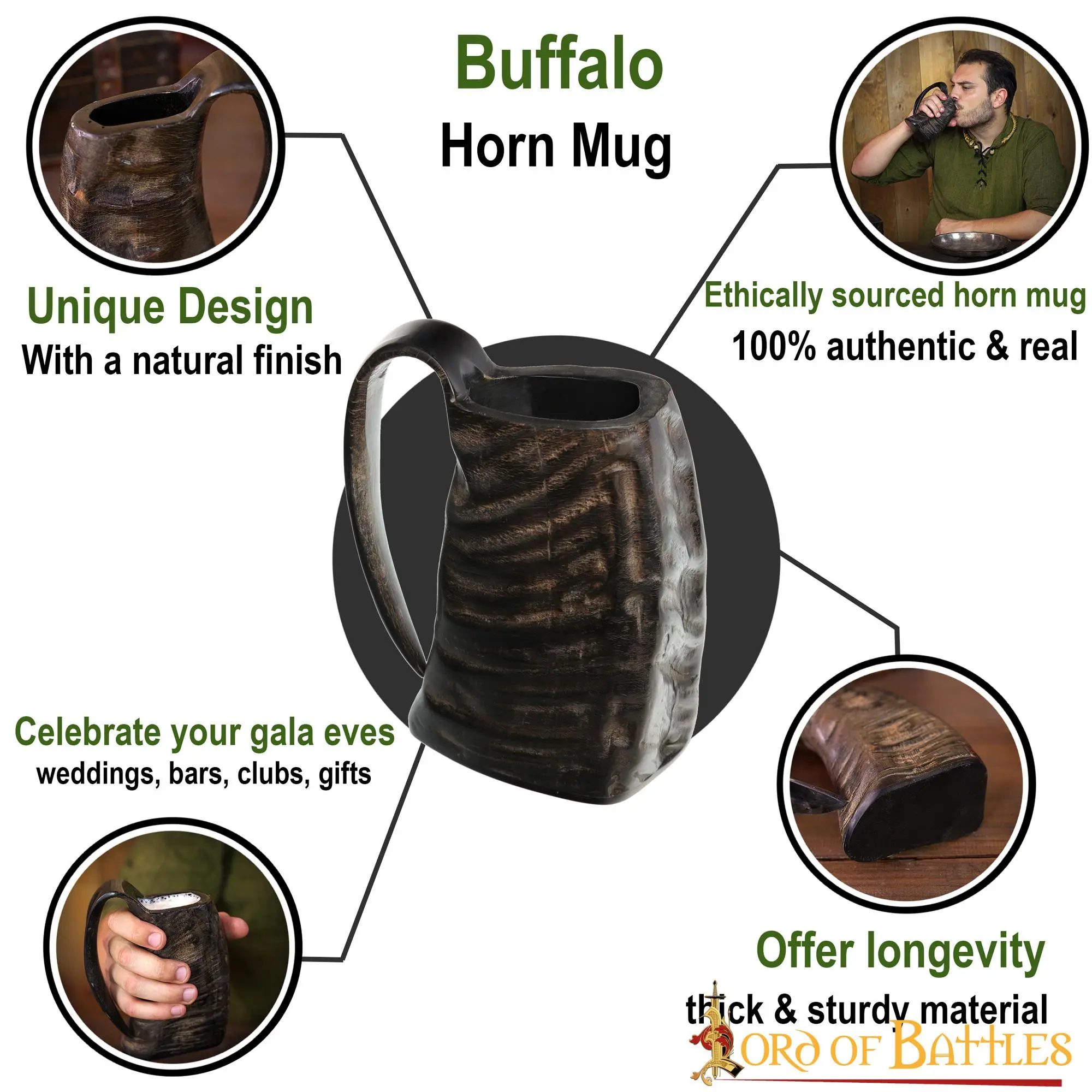 Medieval Viking Horn Tankard Beer Mug Handcrafted Genuine Buffalo Horn - Image 4